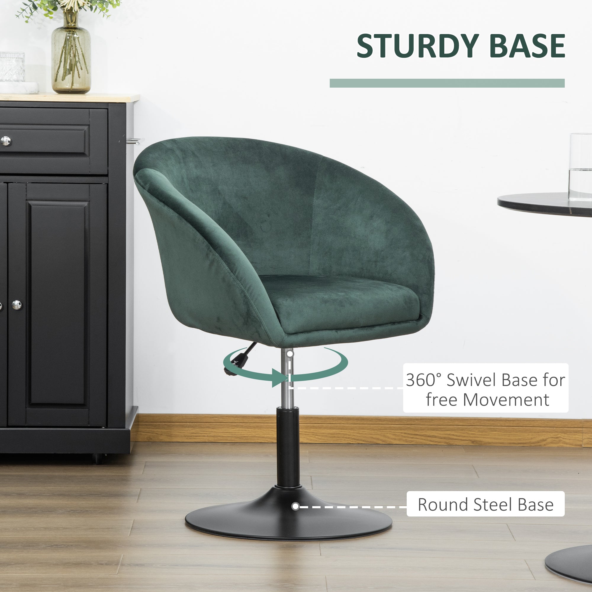 Swivel Bar Stool Fabric Dining Chair Dressing Stool with Tub Seat, Back, Adjustable Height, Green