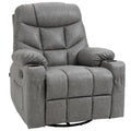 Manual Recliner Armchair with Footrest, Cup Holders & Faux Leather, 86x93x102cm - Grey