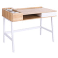 Computer Writing Desk Workstation with Drawer, Storage & Cable Management - Oak and White