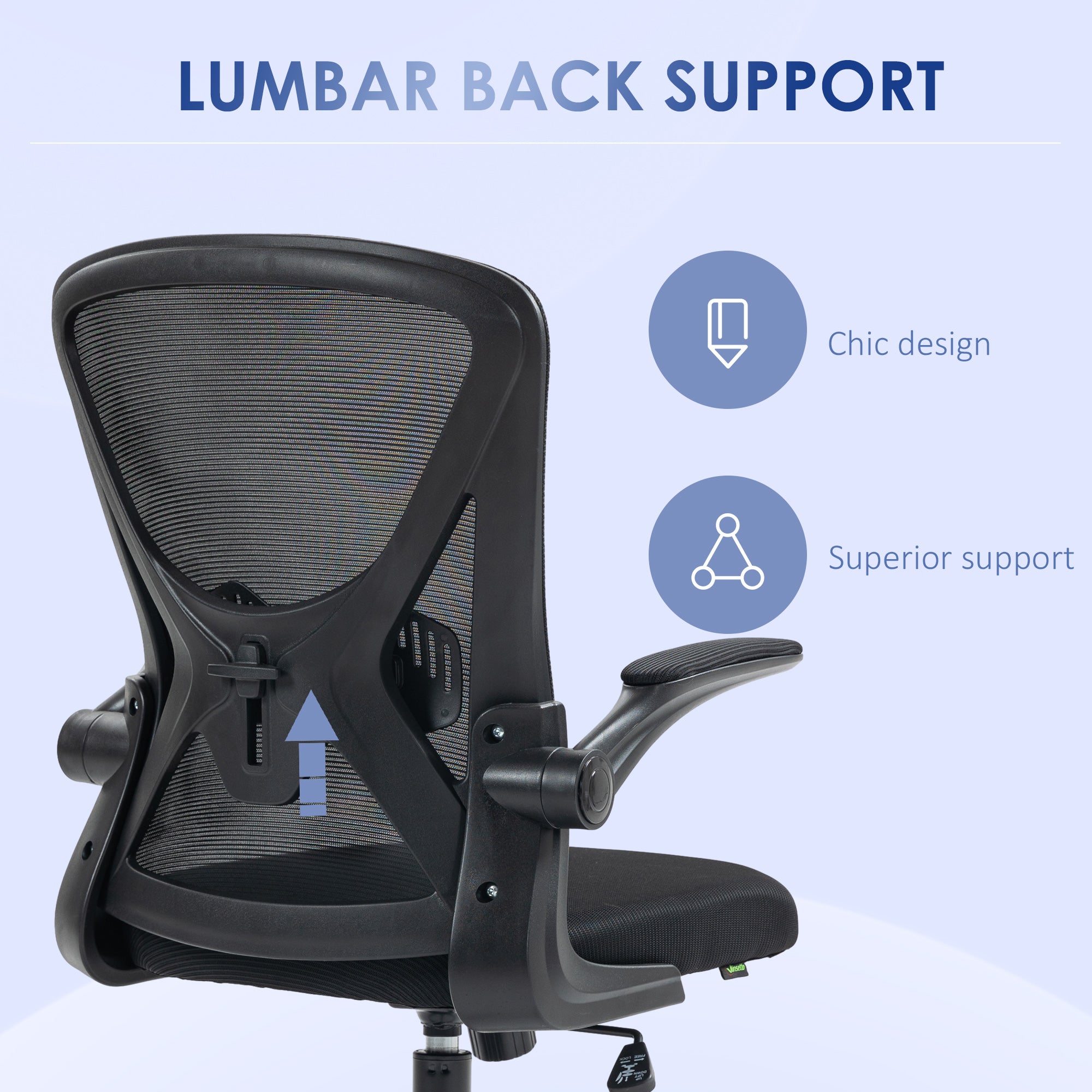 Mesh Office Chair with Flip-up Armrests, Ergonomic Computer Desk Chair with Lumbar Support and Swivel Wheels, Black