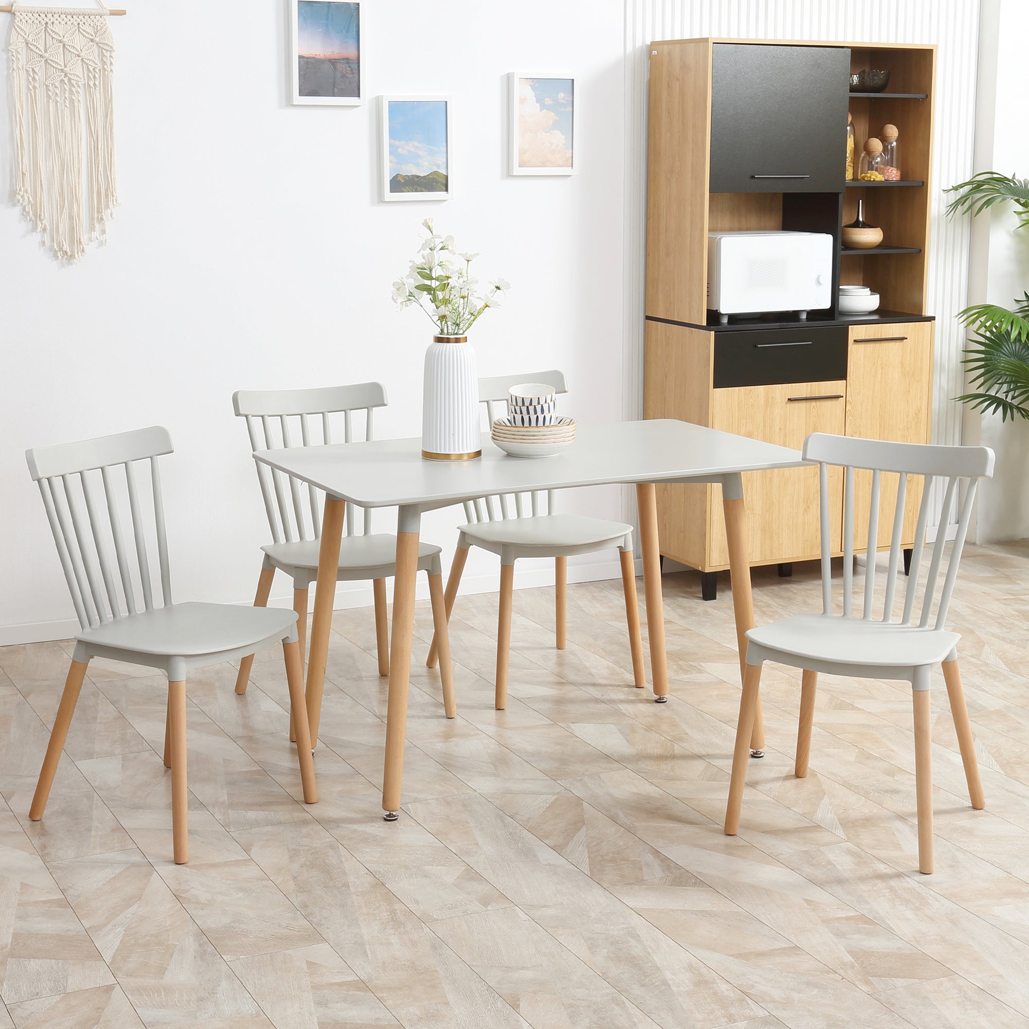 5 Piece Dining Table Set with Beech Wood Legs, Space Saving Table and 4 Chairs for Small Kitchens, Grey