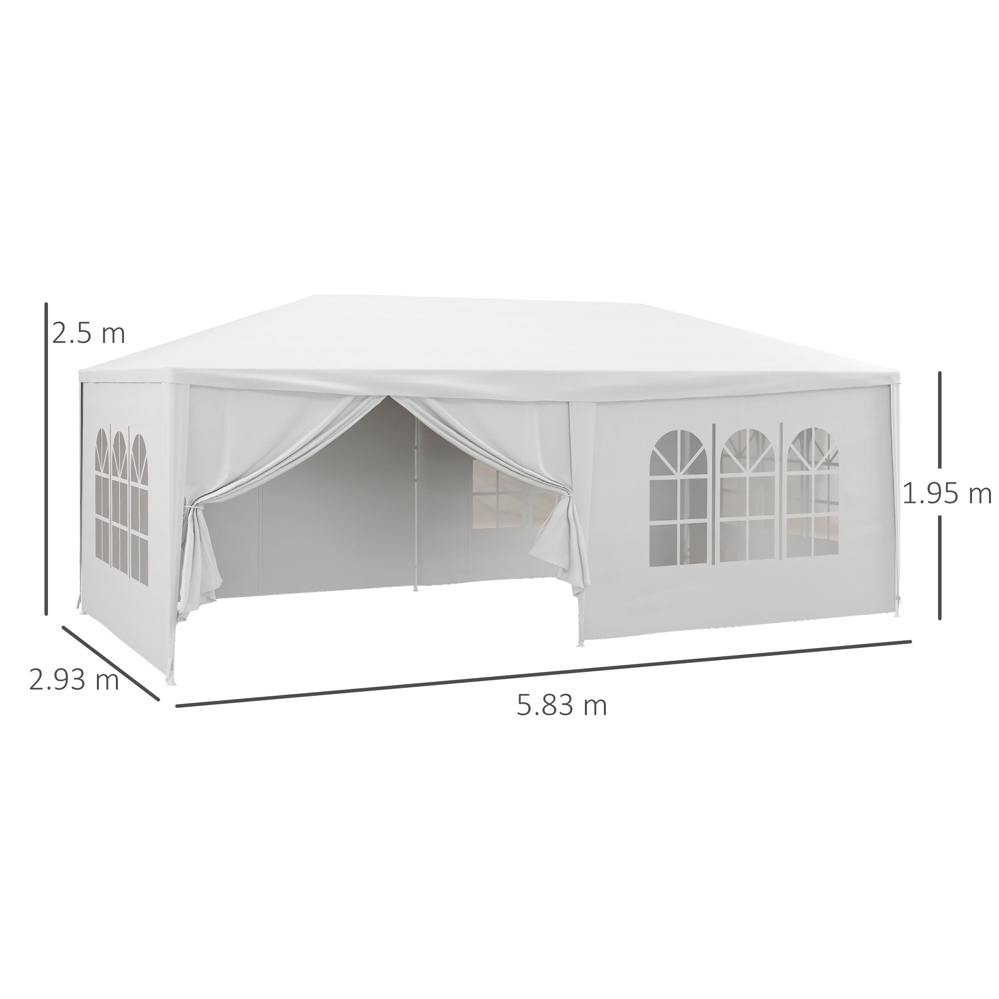 6 x 3 m Outdoor Waterproof Party Tent with 6 Removable Side Walls - White