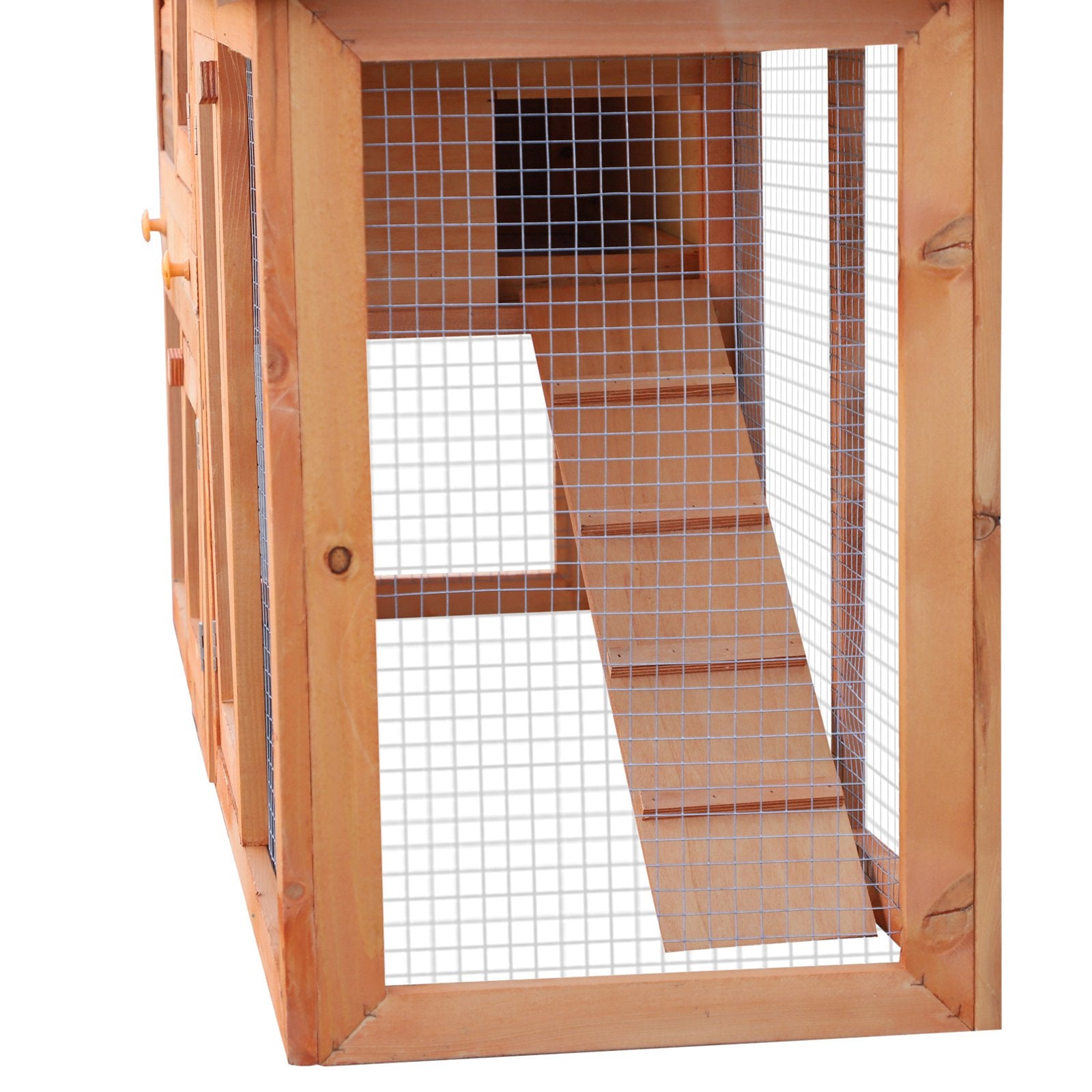 Rabbit 2 Tier Fir Wood Small Animal Hutch w/ Ramp Brown