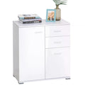High Gloss Side Cabinet 71x35x76 cm with Drawers and Adjustable Shelf - White