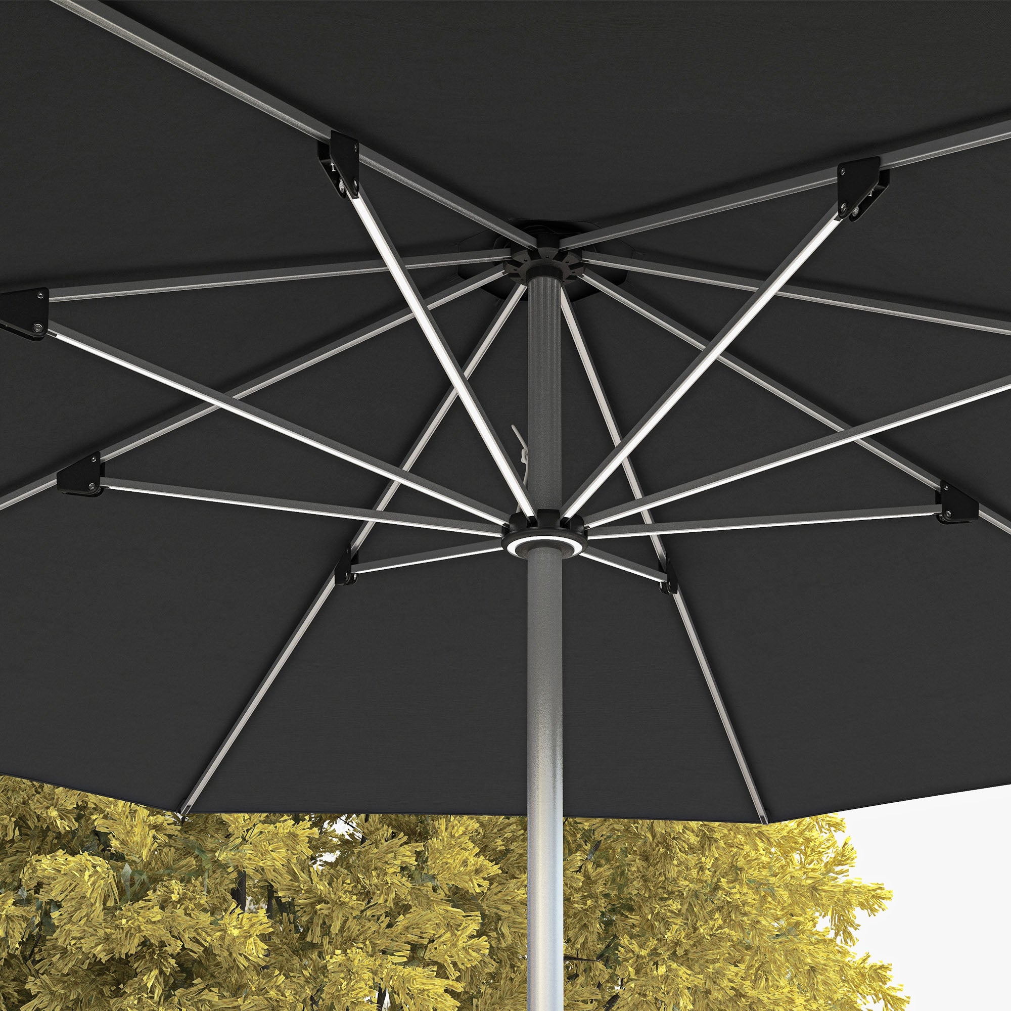 LED Patio Umbrella, Lighted Deck Umbrella with 4 Lighting Modes, Solar & USB Charging, Charcoal Grey