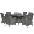 7-Piece PE Rattan Garden Dining Set with 50,000 BTU Fire Pit Table and Cushioned Armchairs - Grey