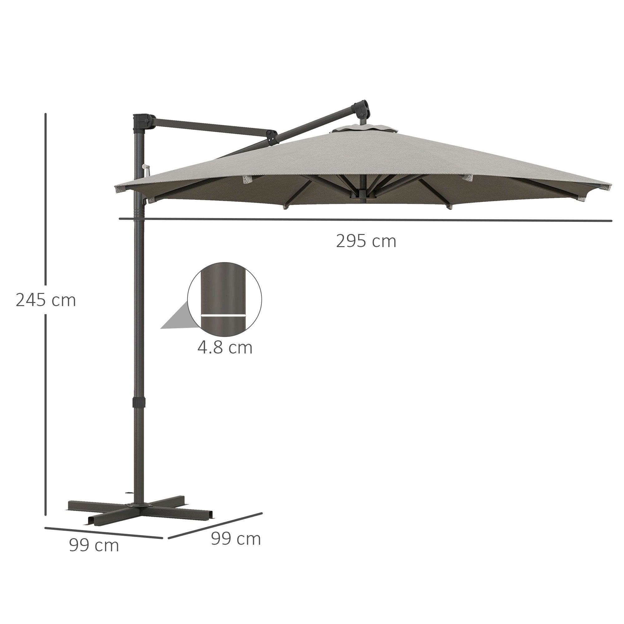 3 m Cantilever Banana Parasol with Cross Base, 360° Rotation Patio Umbrella with Crank Handle, Tilt, Light Grey