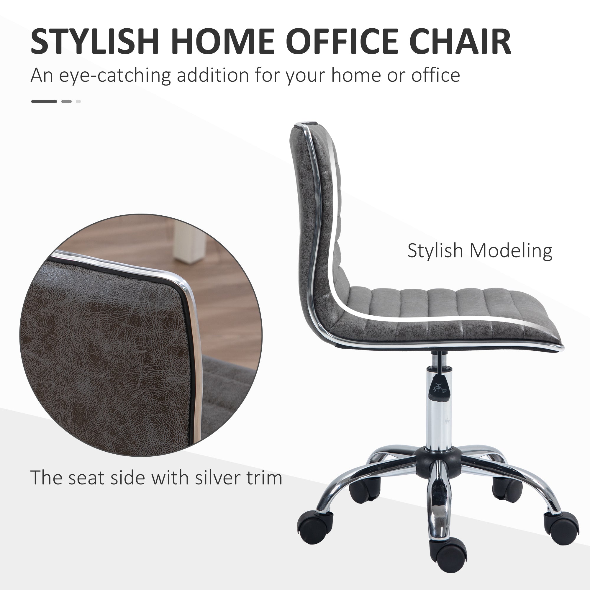 Adjustable Swivel Office Chair with Armless Mid-Back in Microfibre Cloth and Chrome Base - Grey