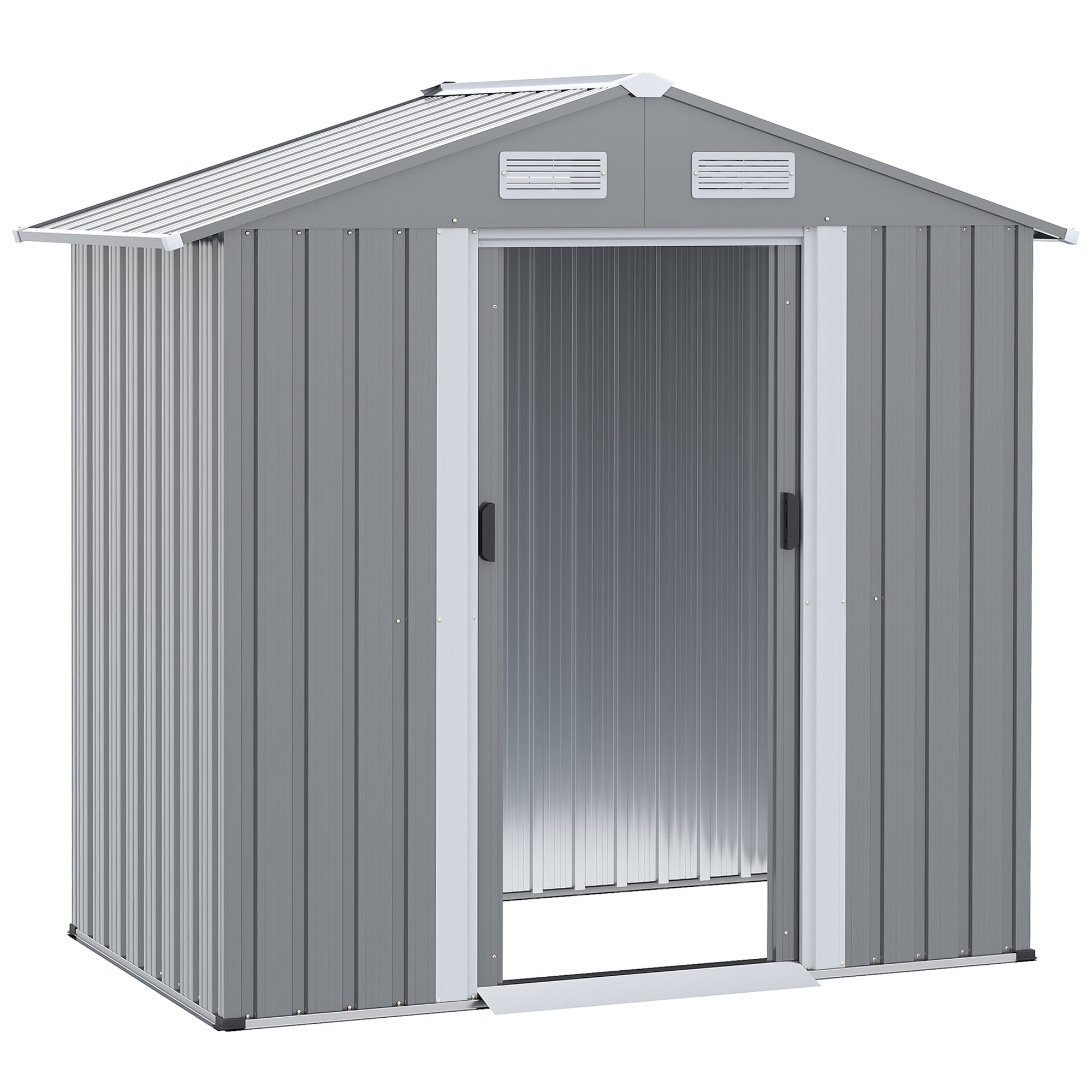6.4 x 3.6ft Garden Metal Storage Shed w/ Double Sliding Door and Air Vents, Tool Storage for Backyard Patio Lawn, Grey