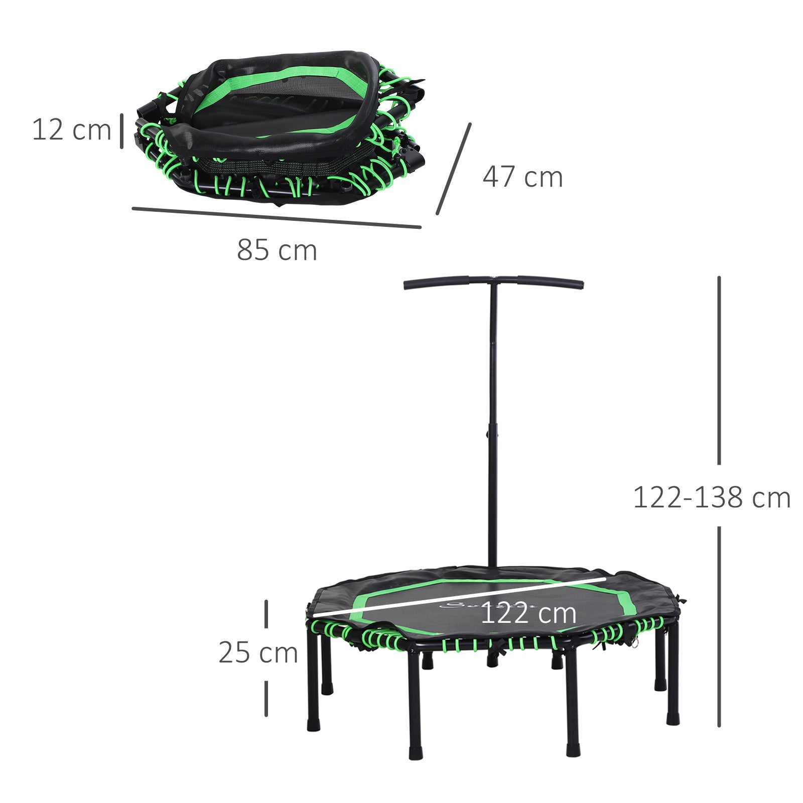 48" Octagonal Foldable Fitness Rebounder Trampoline with Adjustable Handle - Green