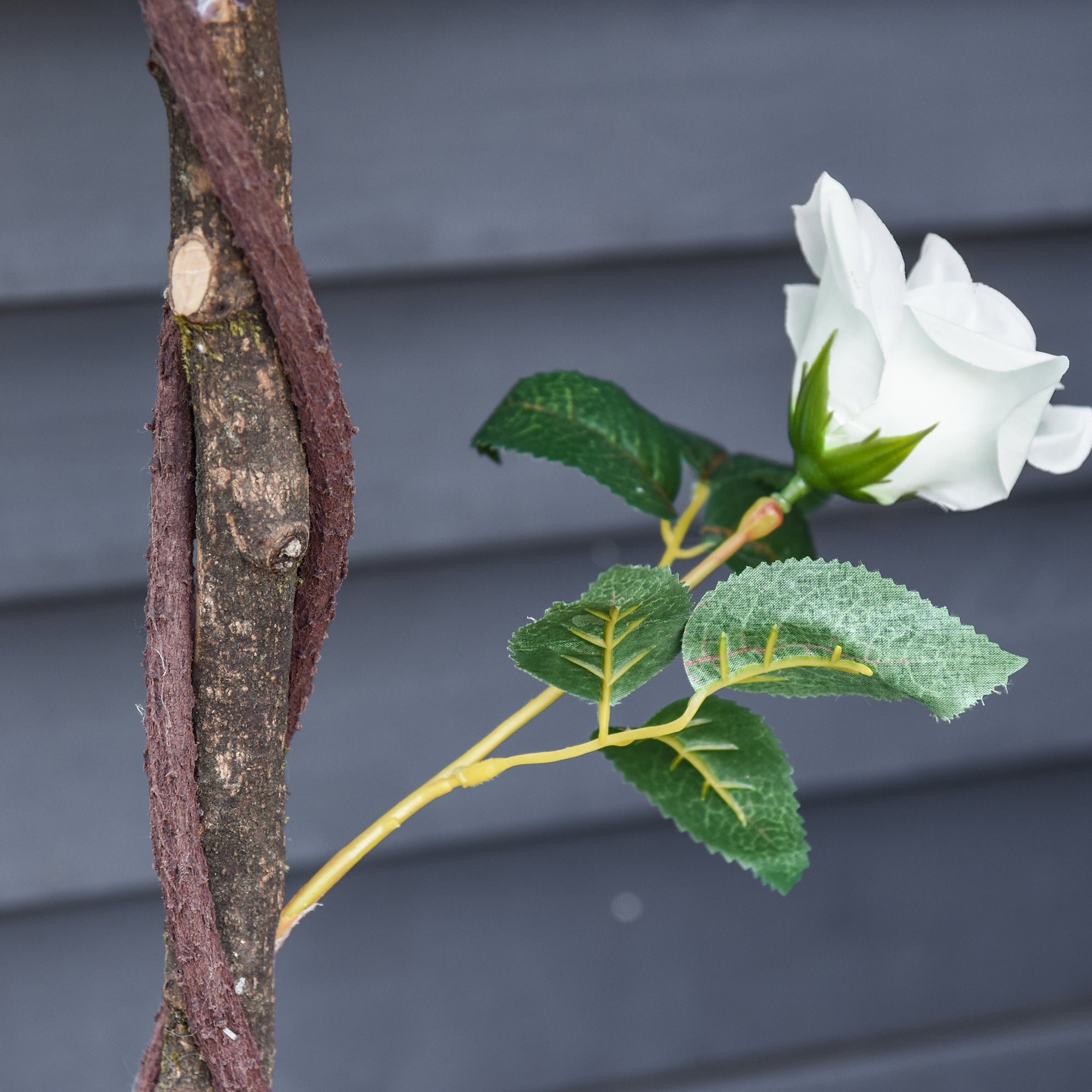 Set of 2 Artificial White Rose Plants in Cement Pots 90cm - White