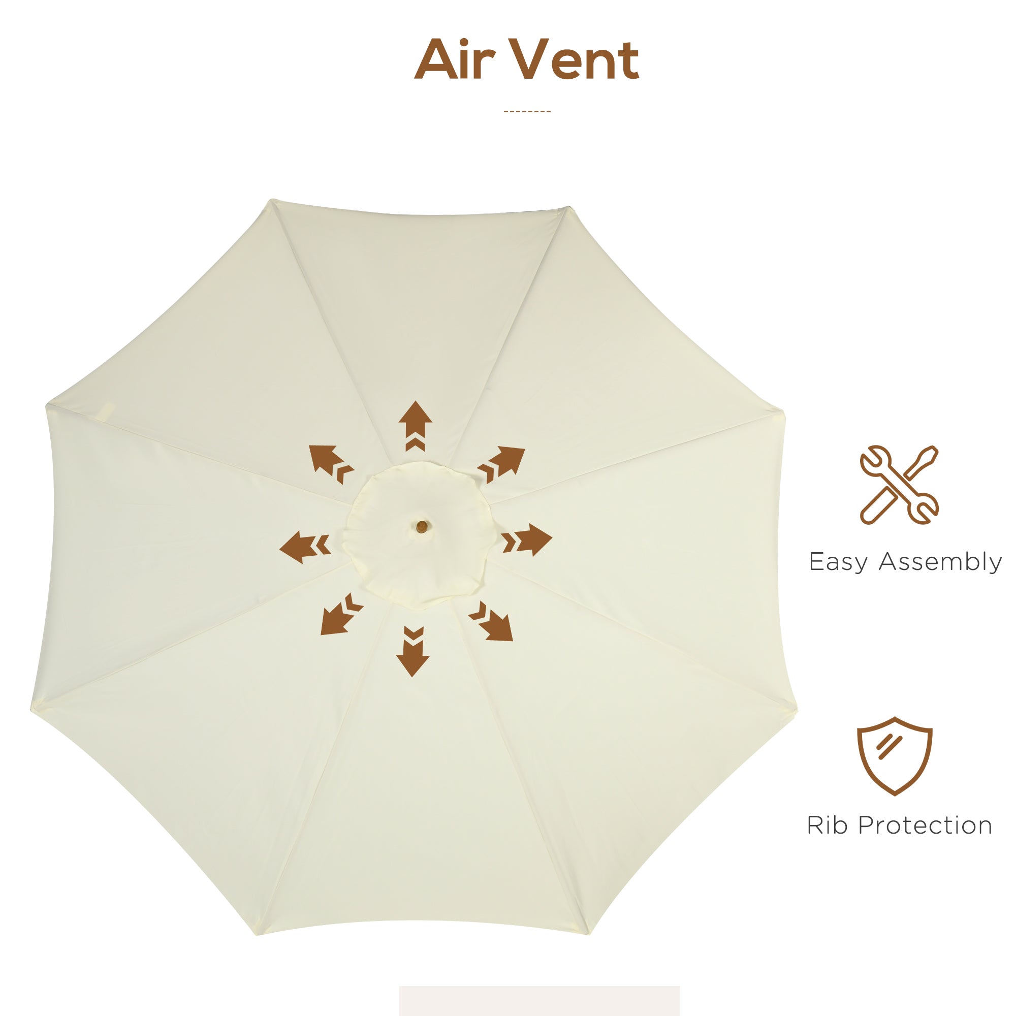 3.3m Patio Umbrella with Bamboo Ribs and Wood Pole, Ruffled Canopy - Beige