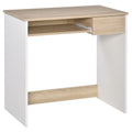 Compact Small Computer Desk with Keyboard Tray and Drawer for Study Office Gaming Writing - Oak
