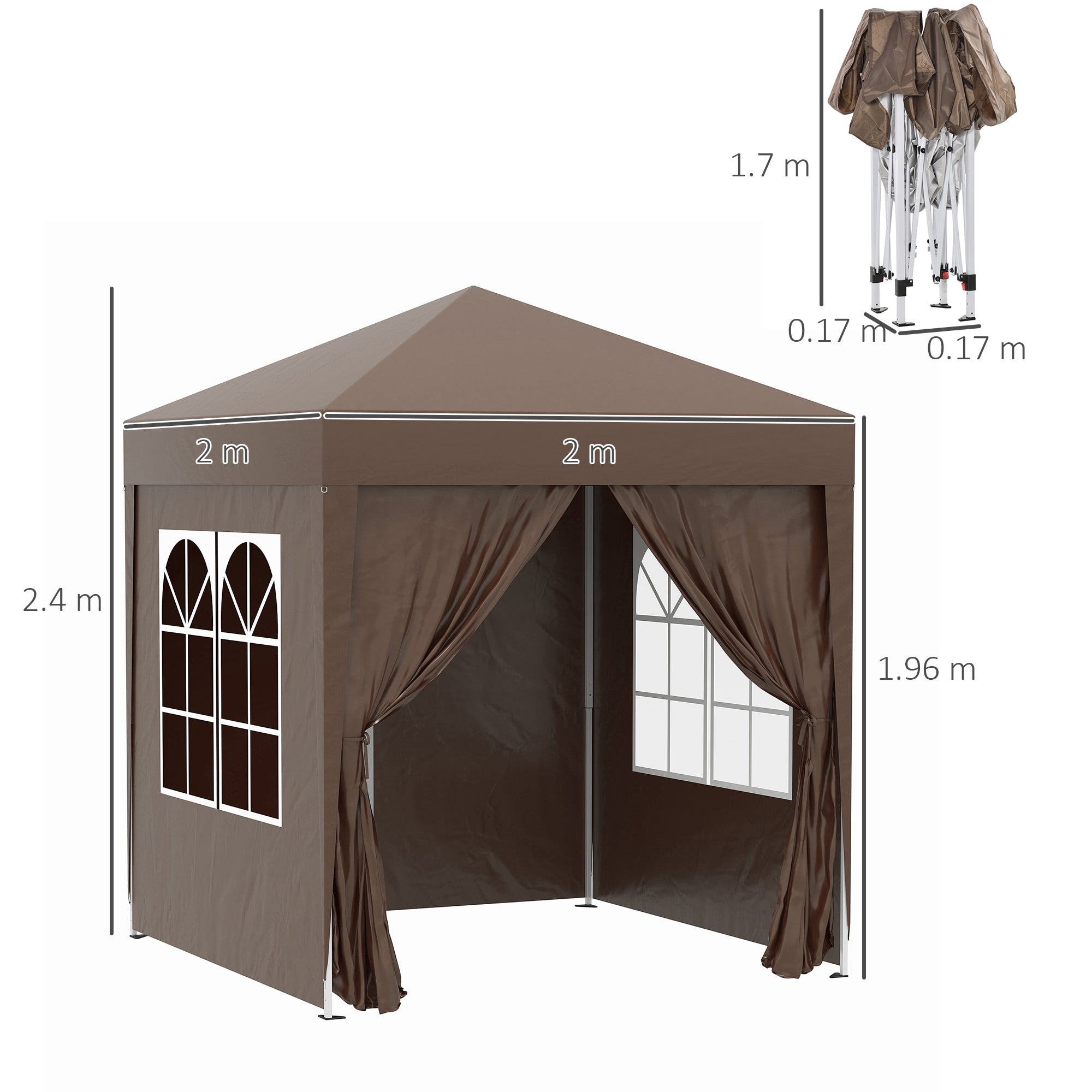 Pop Up Gazebo Canopy, size (2 x 2m)- Coffee