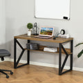 Writing Desk Computer Table with Storage Shelf Home Office Workstation - Black Brown Wood Effect