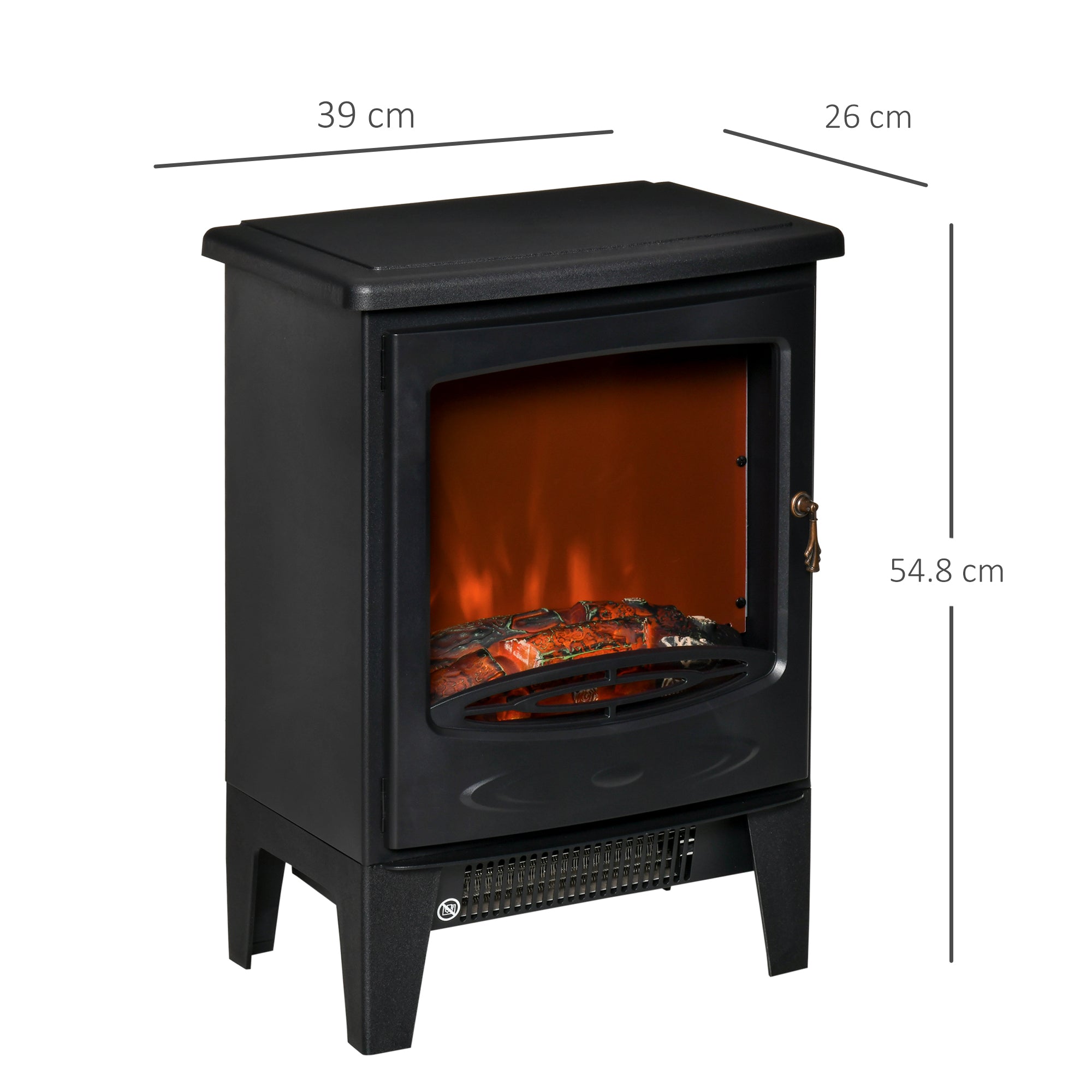 Electric Fireplace Stove, Free standing Fireplace Heater with Realistic Flame Effect, Overheat Safety Protection, 900W/1800W, Black