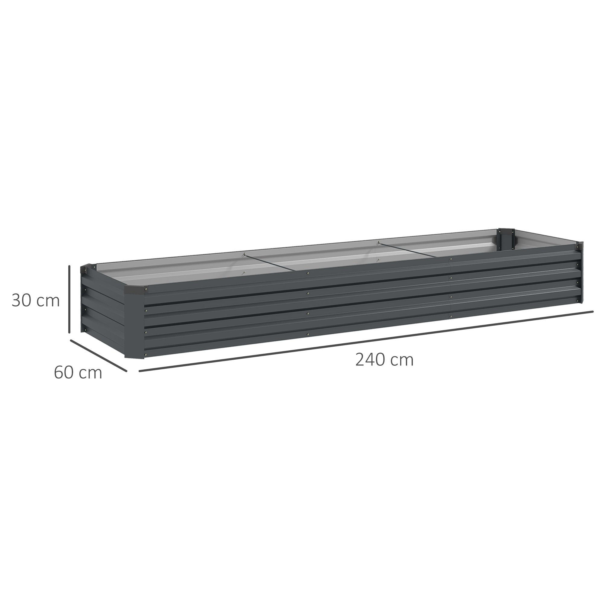 Galvanised Raised Bed for Garden, Rectangular Outdoor Elevated Planter Box with Safety Edging and Open Bottom for Growing Flowers, Herbs and Vegetables, 240 x 60cm, Grey