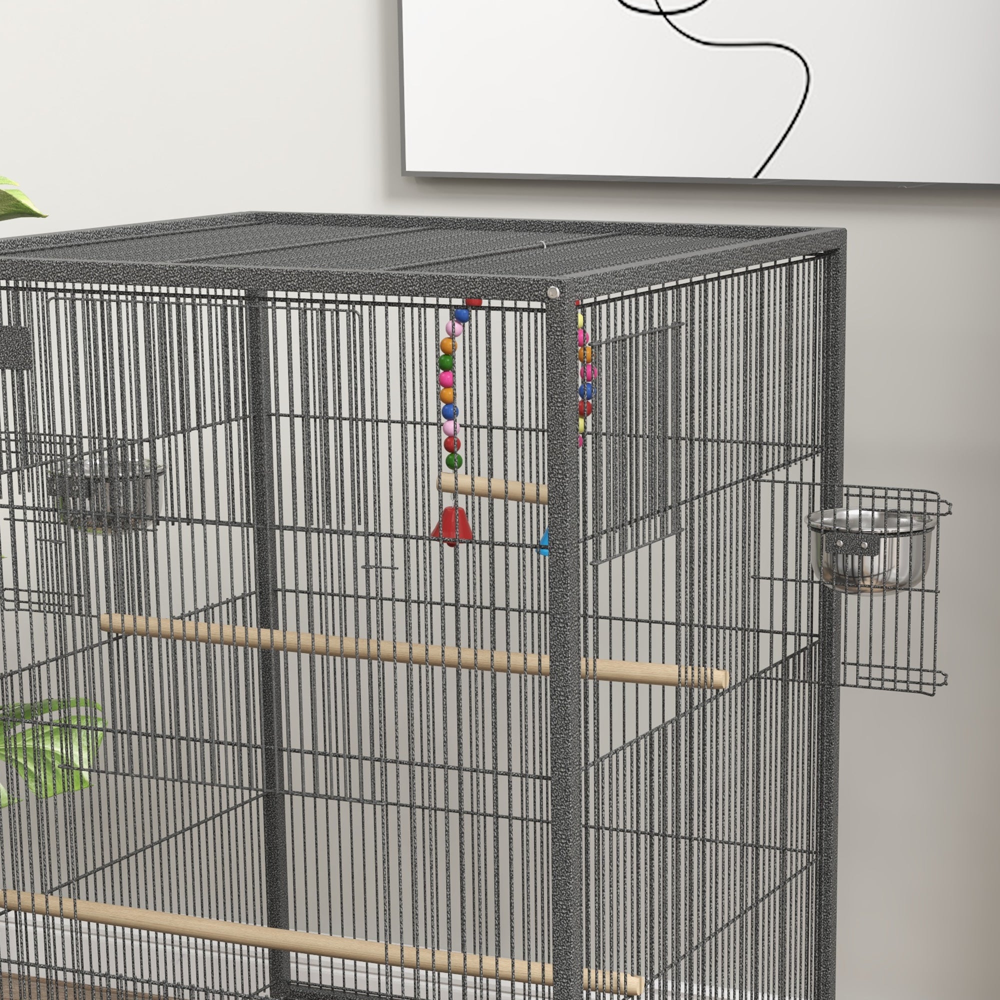 Bird Cage, Budgie Cage, with Rolling Stand, for Small Birds Grey