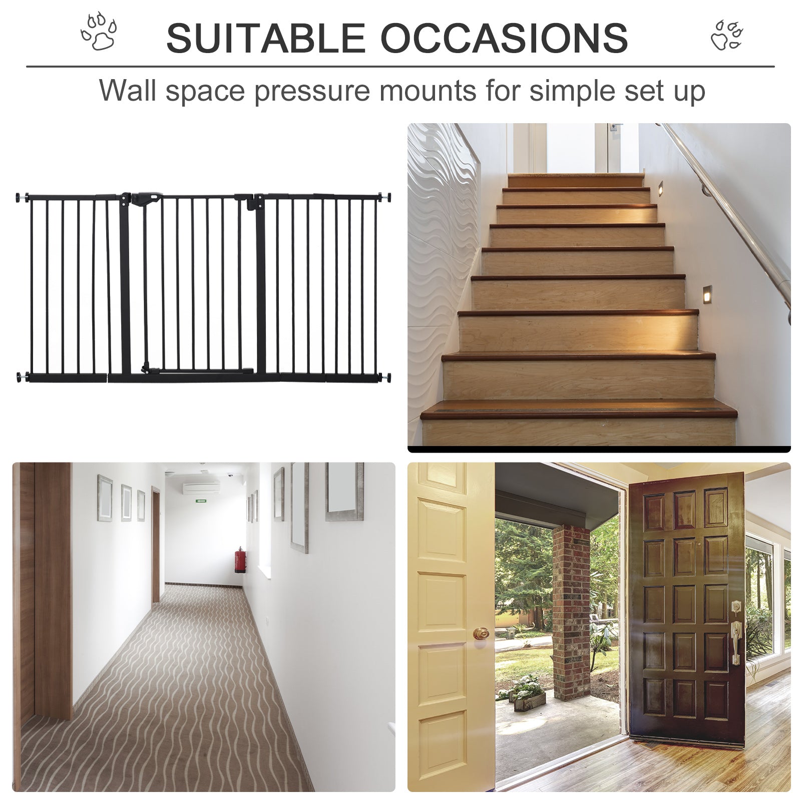 Retractable Pet Safety Gate Dog Barrier Home Doorway Corridors Room Divider Stair with 3 Extensions and Adjustable Screws Black 76.2 x 152.3 cm