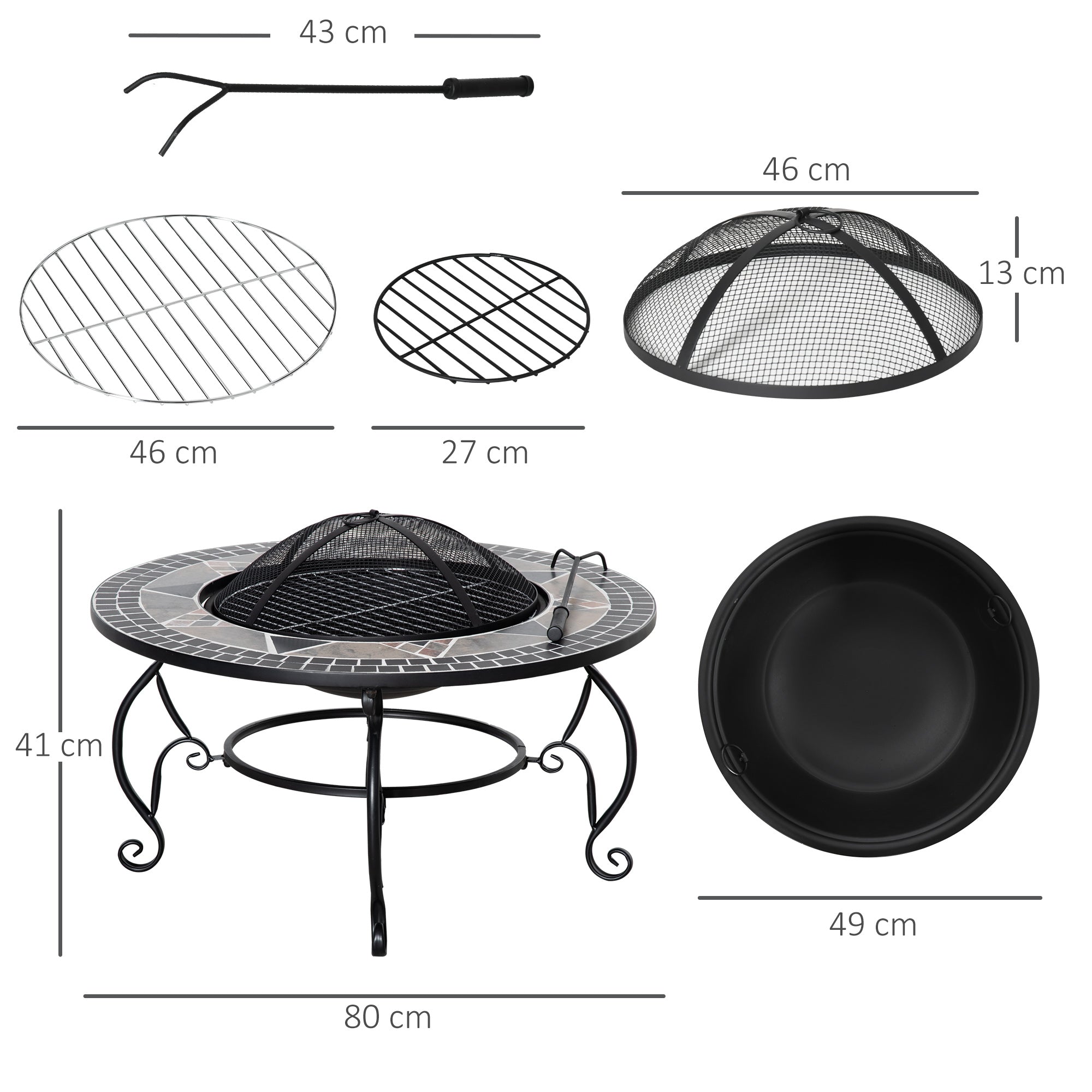 2-in-1 Outdoor Fire Pit, Patio Heater with Cooking BBQ Grill, Firepit Bowl with Spark Screen Cover, Fire Poker for Backyard Bonfire