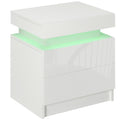 White Bedside Cabinet with LED Light and 2 Drawers - High Gloss Finish