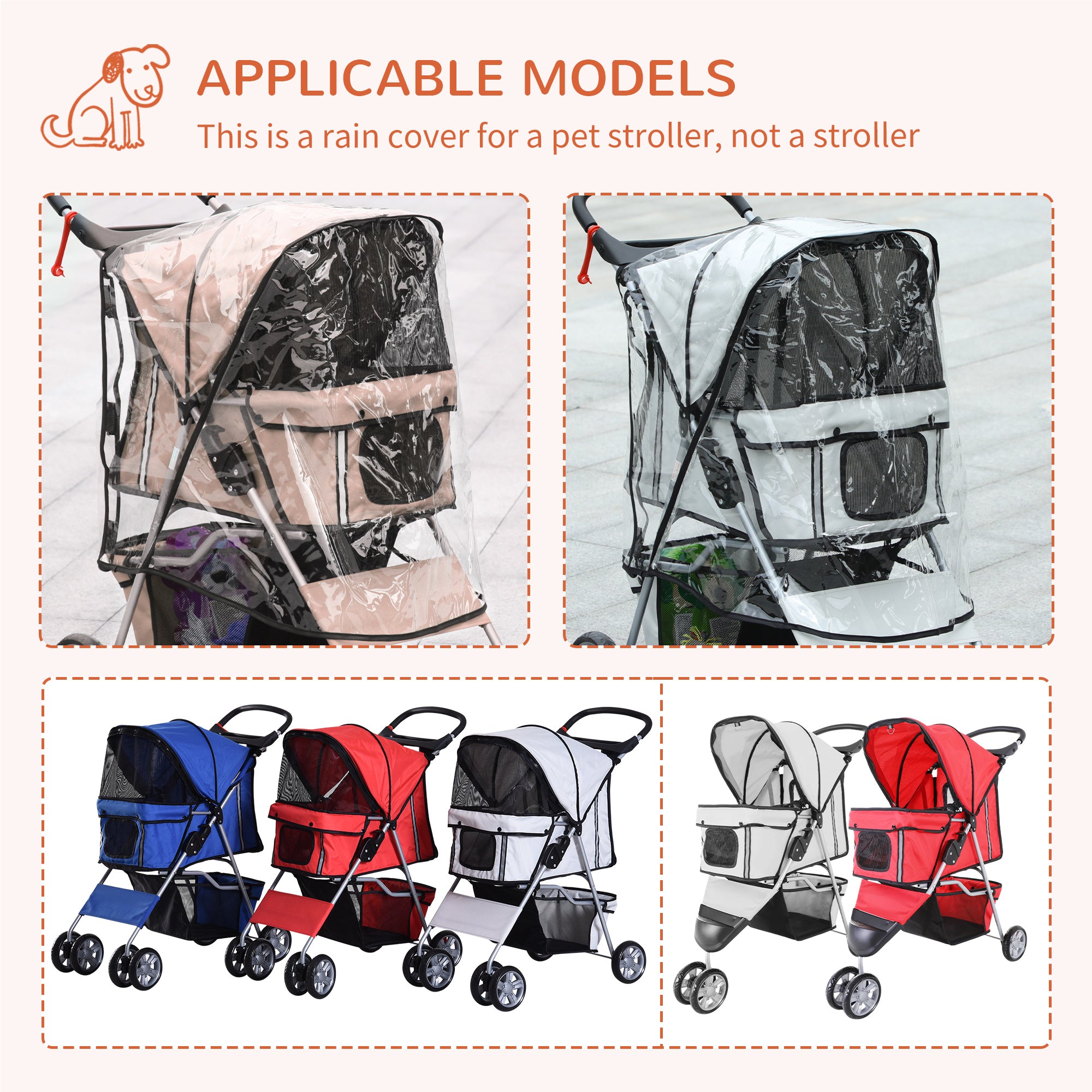 Dog Stroller with Rain Cover for Small Miniature Dogs, Folding Pet Pram with Cup Holder, Storage Basket, Reflective Strips, Brown