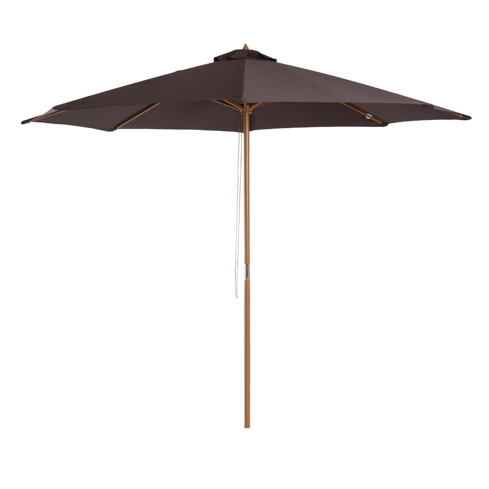 ⌀3m Bamboo Wooden Market Patio Umbrella Garden Parasol Outdoor Sunshade Canopy, 8-ribs,Coffee