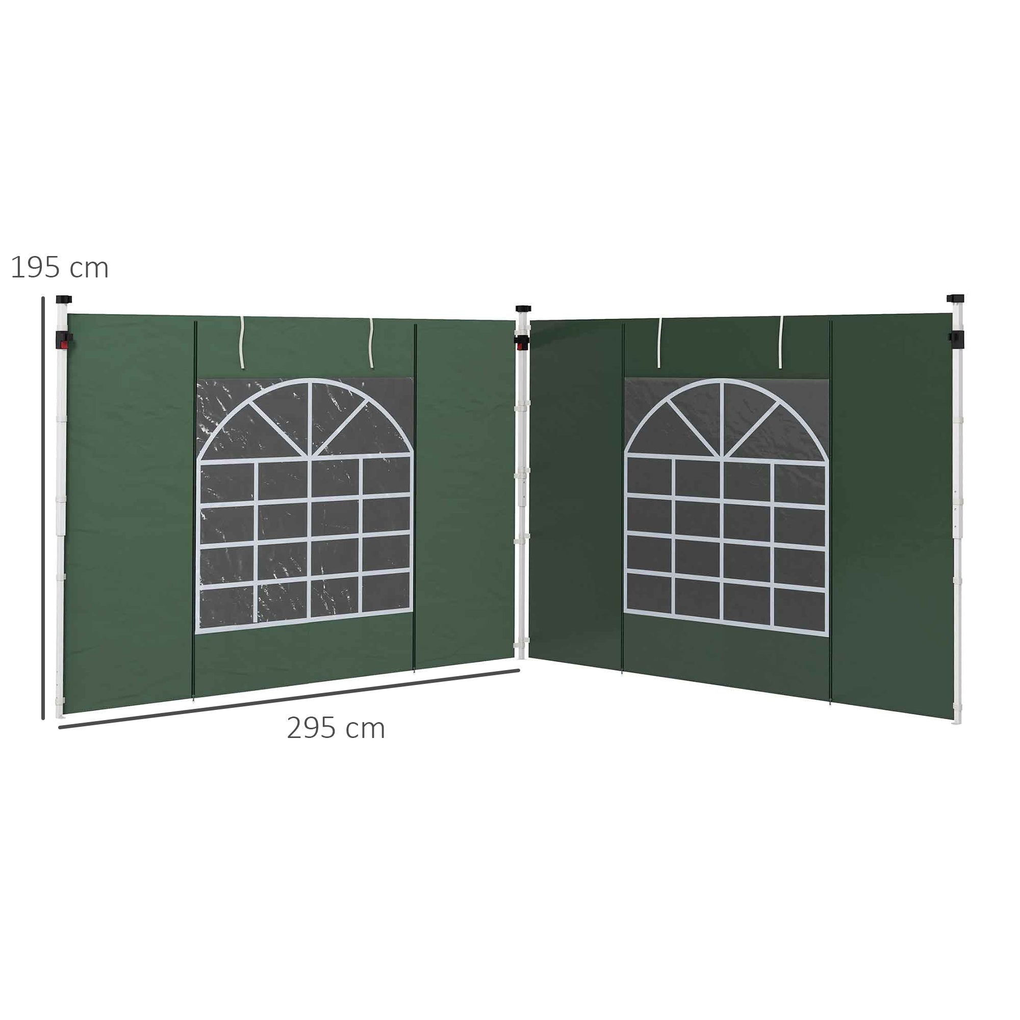 Set of 2 Gazebo Side Panels with Windows and Zipped Doors - Green