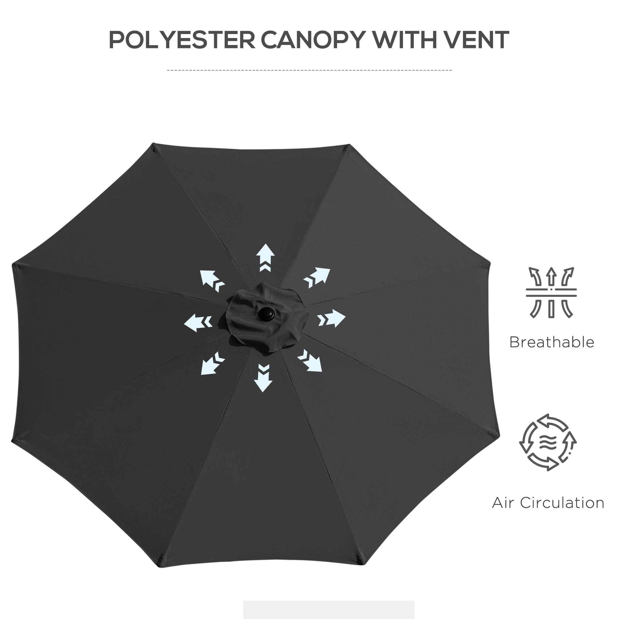 3 Metre Tilting Garden Parasol with Crank Handle and Steel Frame - Black