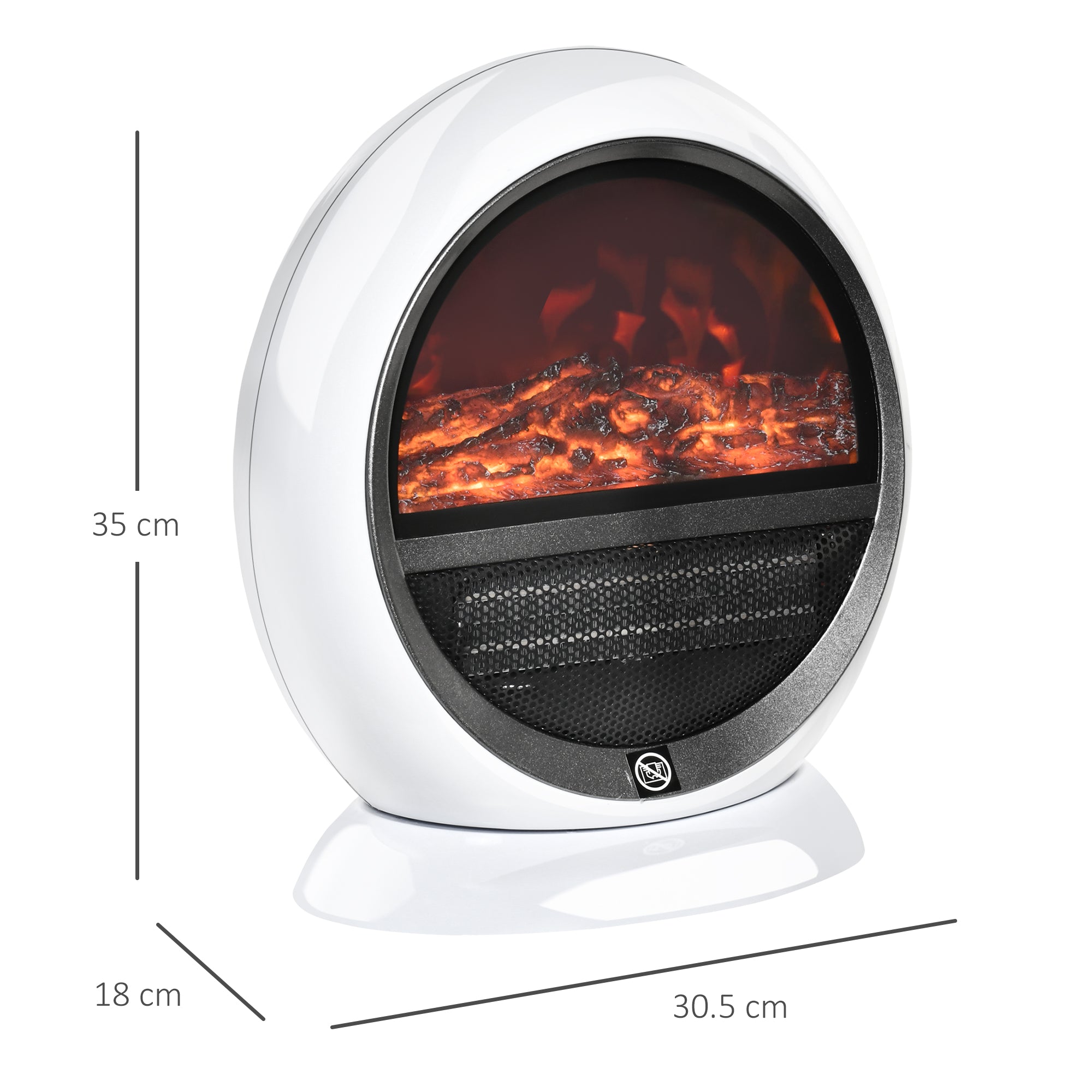 Free standing Electric Fireplace Heater with Realistic Flame Effect, Rotatable Head, Overheating Protection, 1500W, White