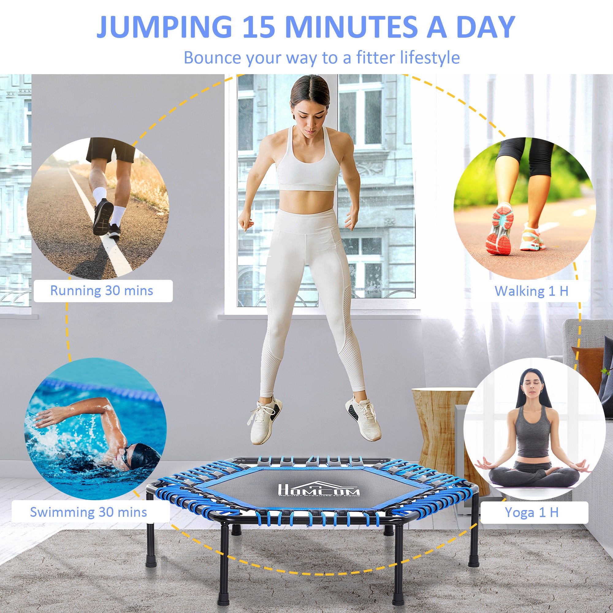 40" Mini Hexagon Steel Frame Trampoline Blue