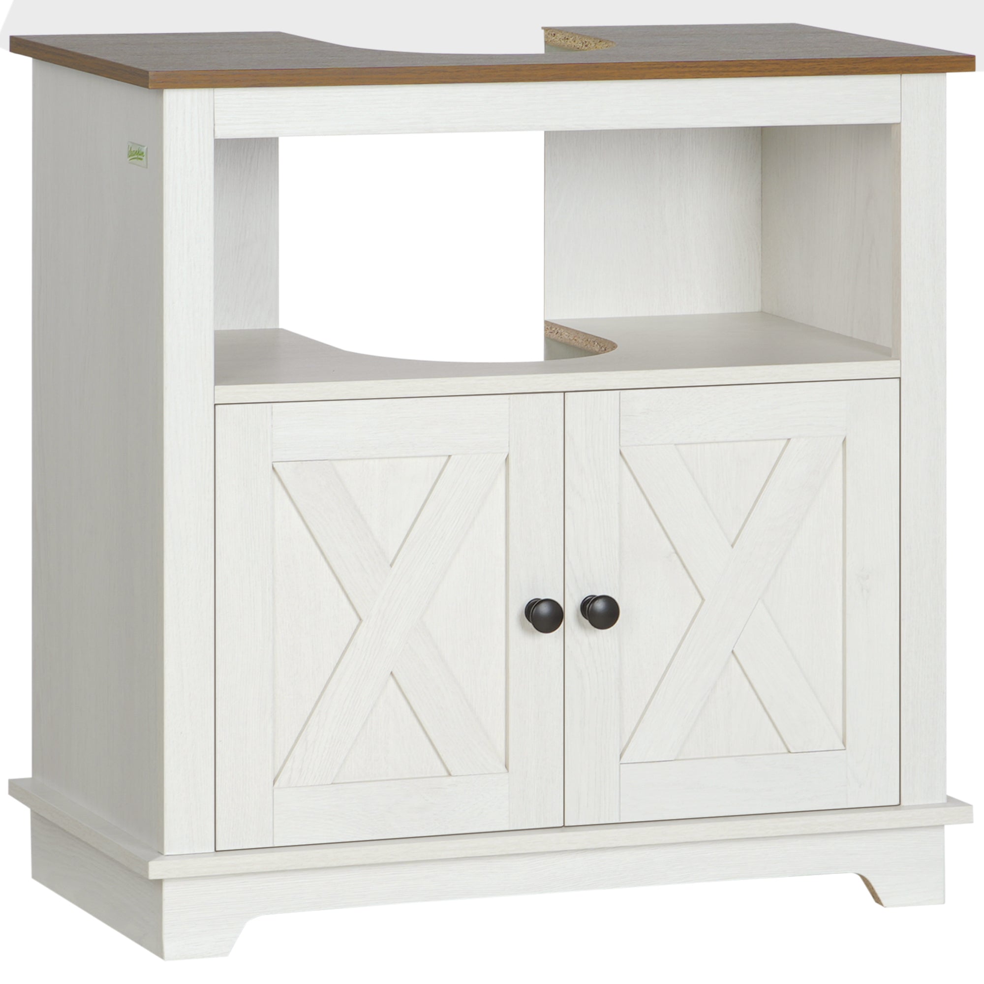 Under Sink Cabinet Bathroom Vanity Unit with Double Doors and Storage Shelves, 60 x 30 x 60cm, White