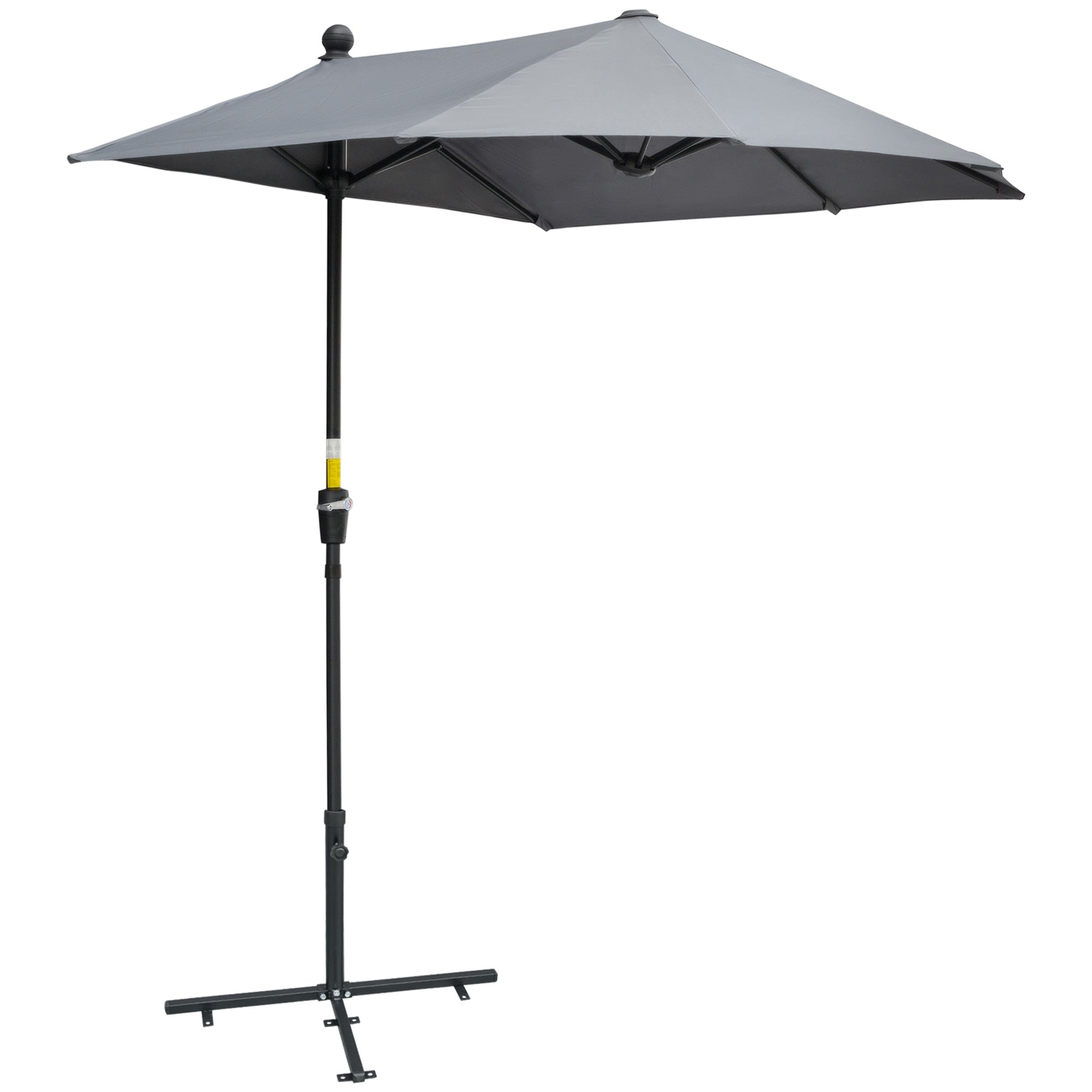 2m Half Parasol Market Umbrella Garden Balcony Parasol with Crank Handle, Cross Base, Double-Sided Canopy, Dark Grey