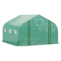 15x10ft Walk-In Polytunnel Greenhouse with PE Cover & 6 Mesh Windows - Green