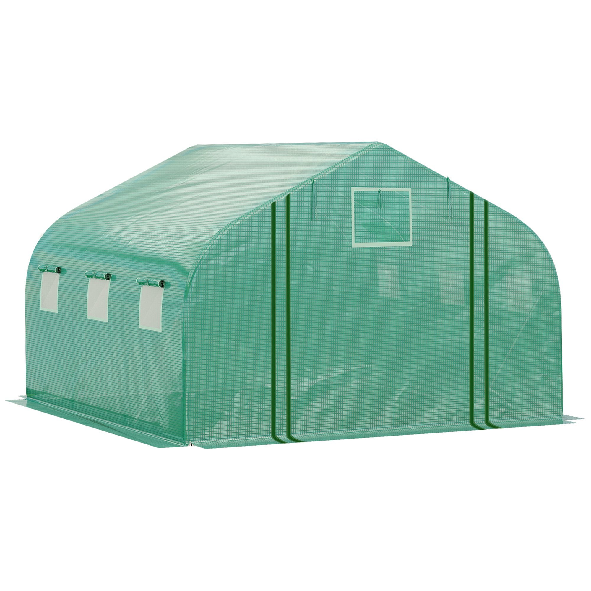 4.47 x 3 x 2m Walk-in Tunnel Greenhouse, Portable Polytunnel Tent, Plant Hot House with PE Cover, Zippered Roll Up Door and 6 Windows, Green