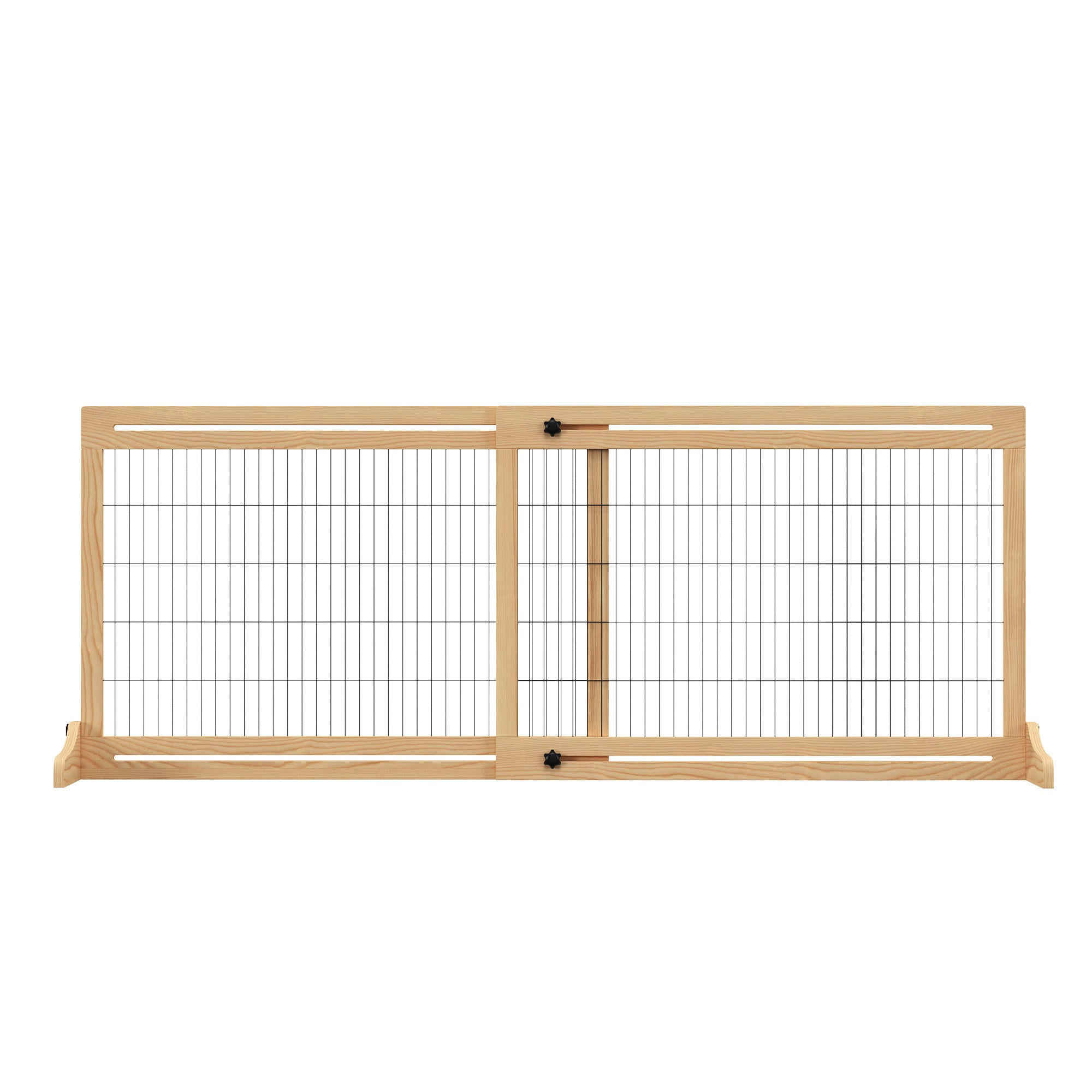 Adjustable Wooden Pet Gate, Freestanding Dog Barrier Fence with 2 Panels for Doorway, Hallway, 69H x 104-183 cm, Natural