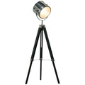 Adjustable Industrial Tripod Floor Lamp with Searchlight Steel Shade, 110-155cm - Black