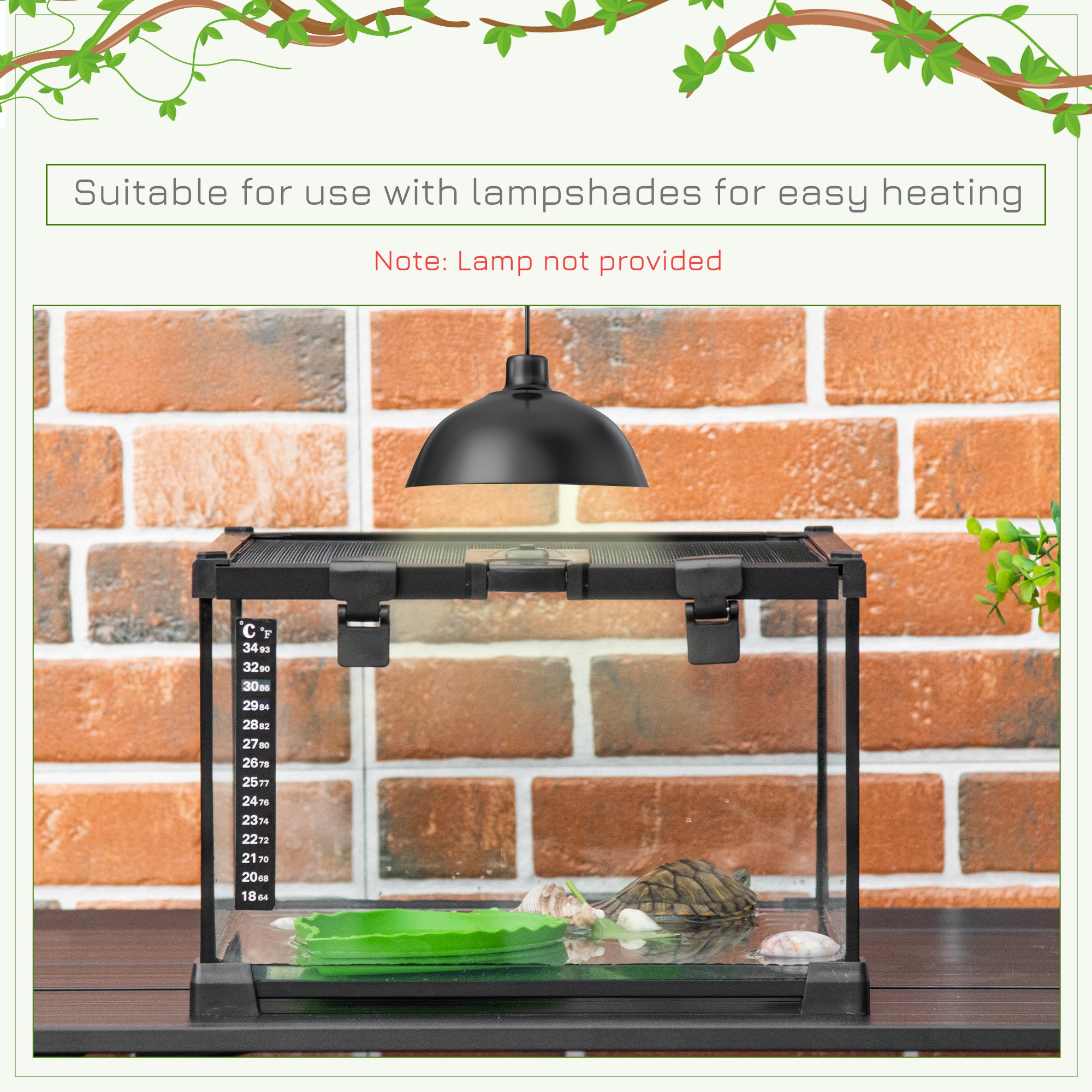 50 x 30 x 25 cm Reptile Glass Terrarium, Reptile Breeding Tank, Climbing pet Glass Containers, Arboreal Box, with Strip Patch Thermometer-Black