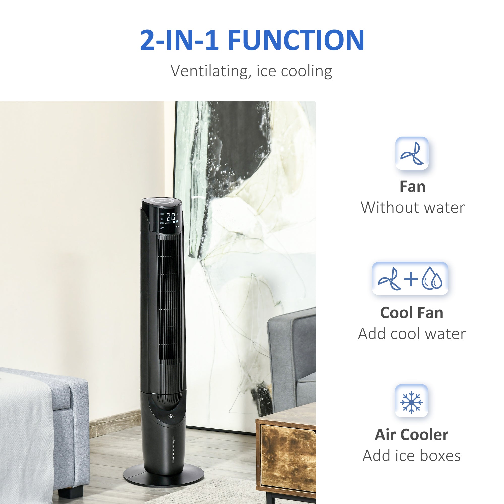 42" Ice Cooling Tower Fan, Water Conditioner Evaporative Air Cooler Unit with 4 Modes, 3 Speed, Remote Control, Oscillating for Bedroom, Black