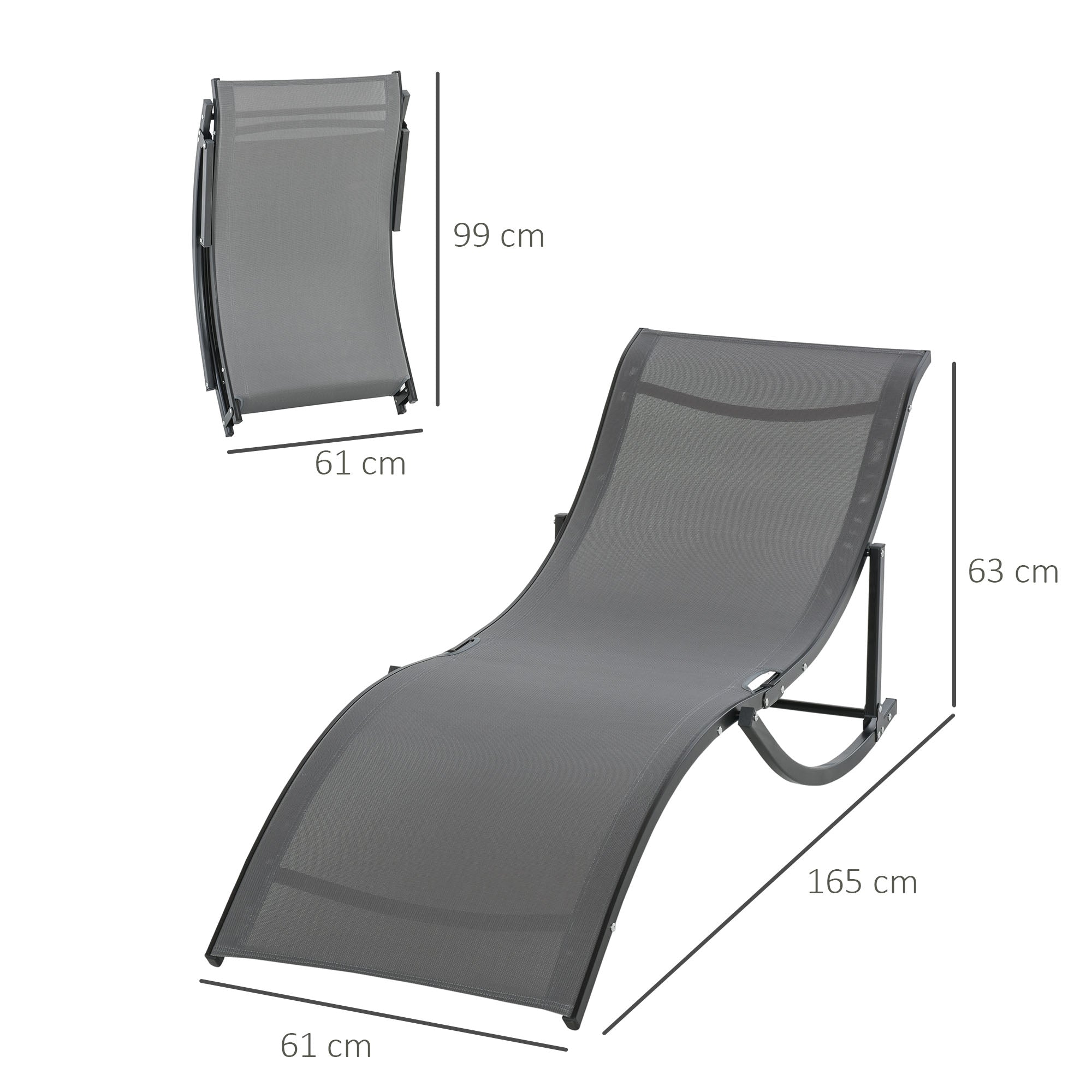 Set of 2 S-shaped Foldable Lounge Chair Sun Lounger Reclining Outdoor Chair for Patio Beach Garden Grey