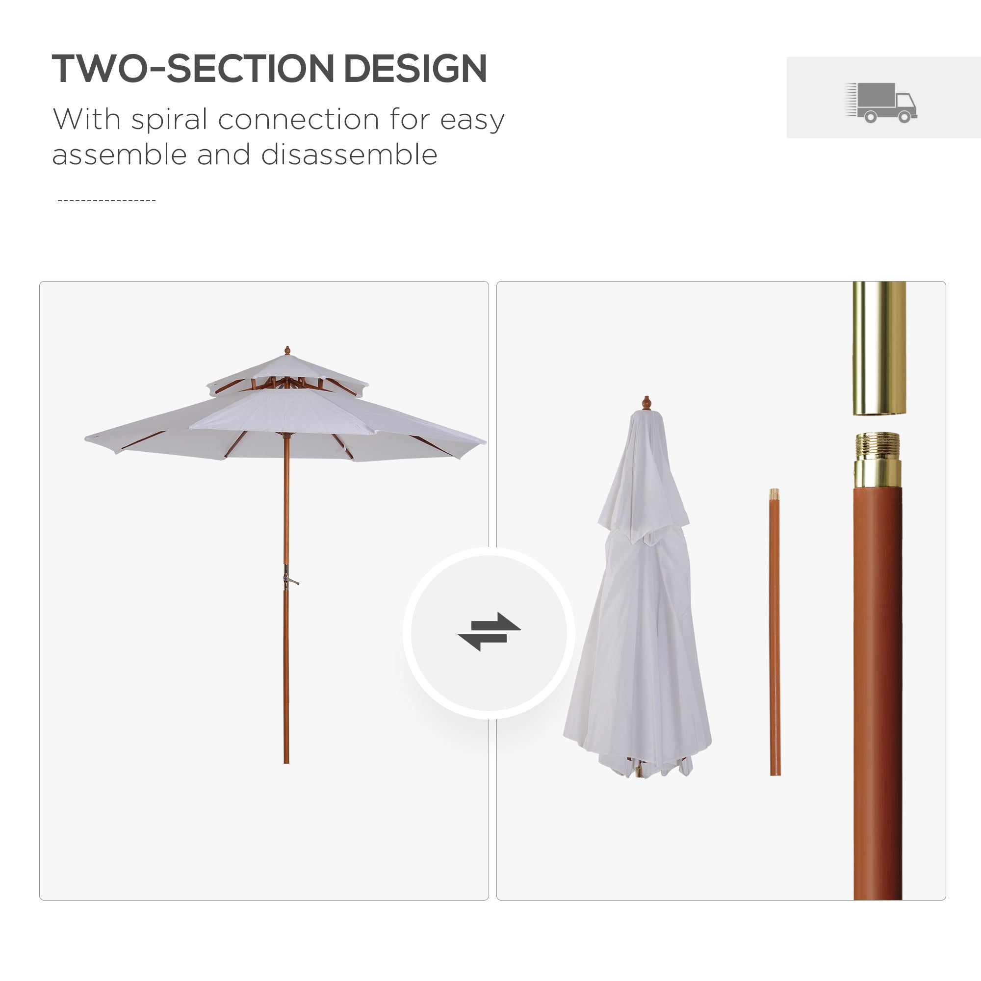 2.7m Patio Umbrella Double Tier Garden Parasol Umbrella Outdoor Sun Umbrella Sunshade Bamboo Parasol Cream White