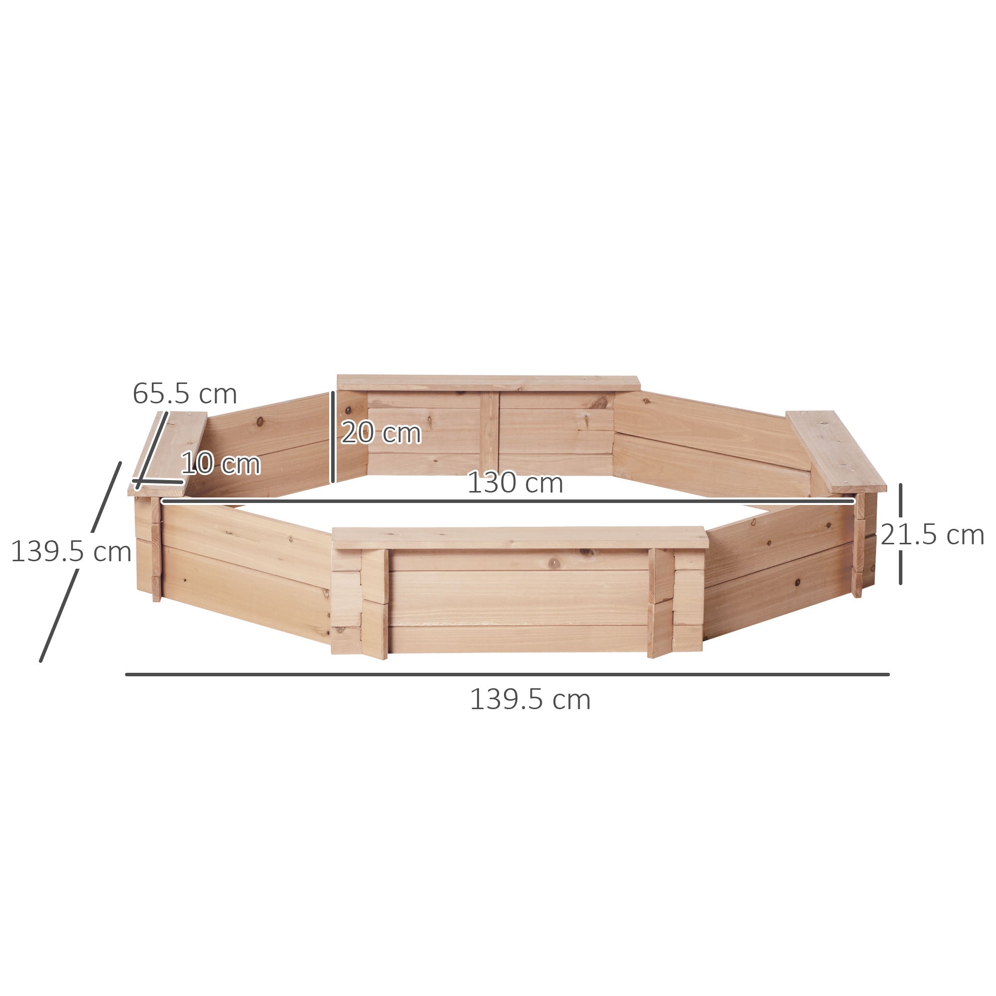 Kids Wooden Octagon Sandbox with Polyester Cover 139.5x139.5x21.5 cm - Natural