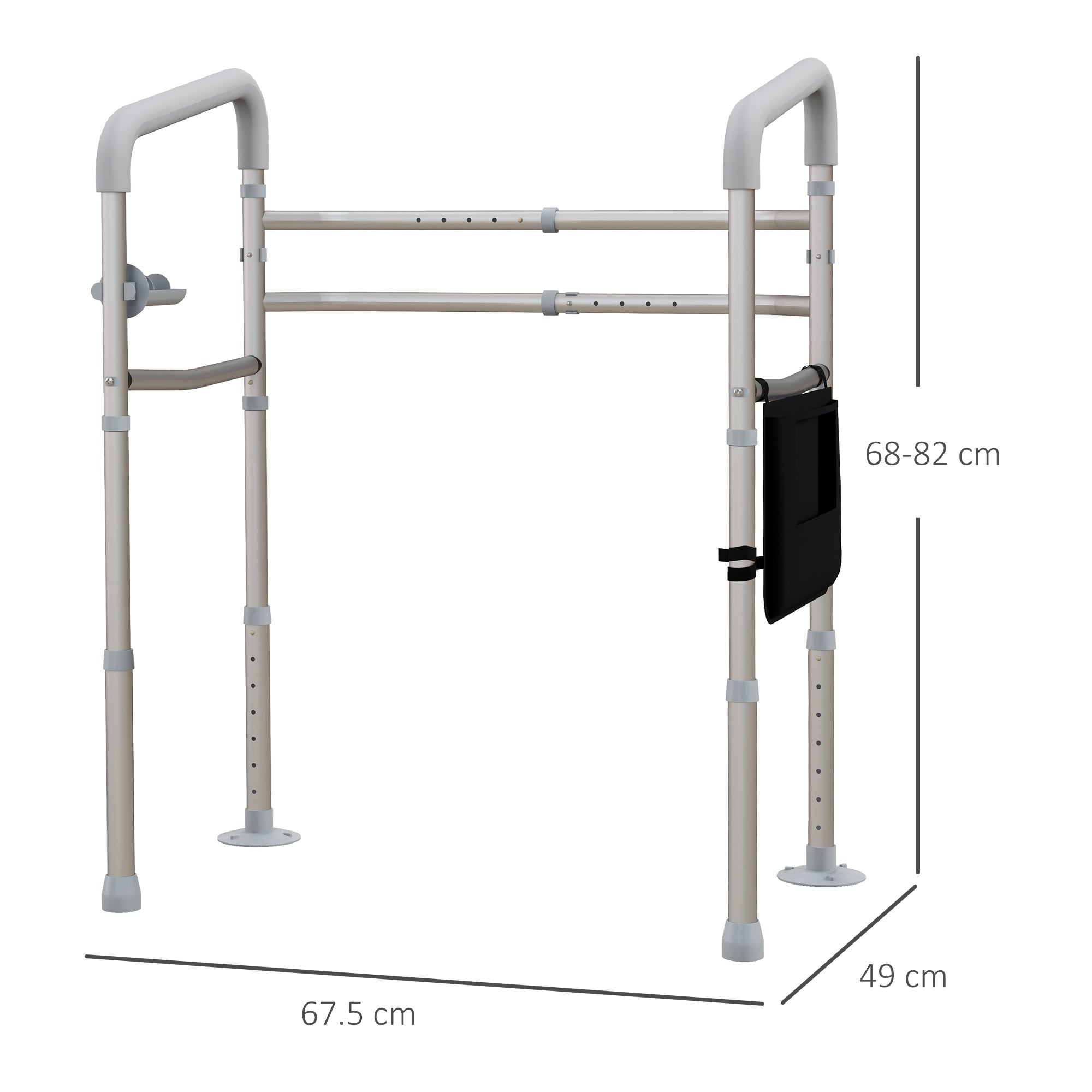 Free Standing Toilet Frame, Height & Width Adjustable Toilet Safety Frame w/ Arms, Additional Suction Cups, Handrail Grab Bar, 136kg Capacity