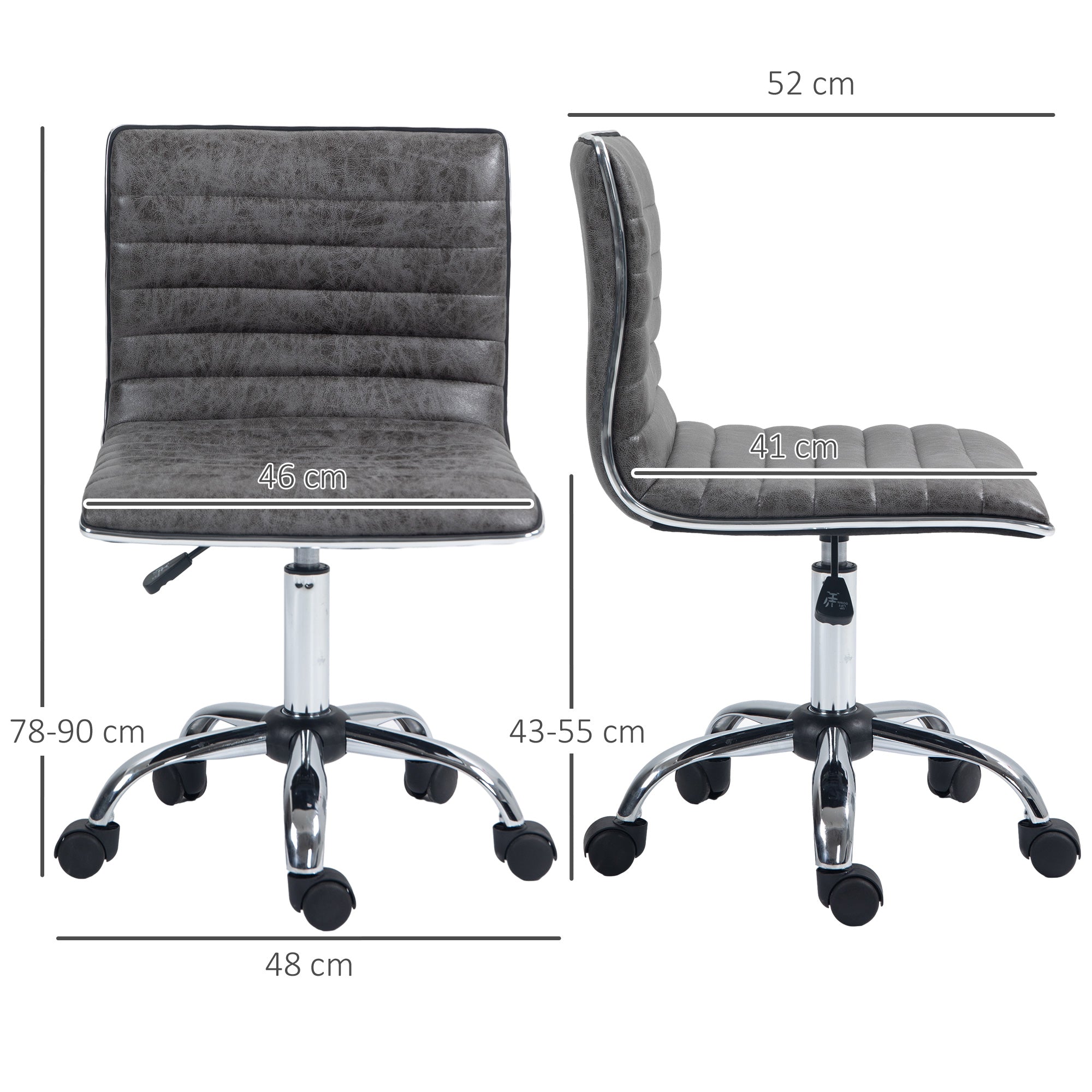 Adjustable Swivel Office Chair with Armless Mid-Back in Microfibre Cloth and Chrome Base - Grey