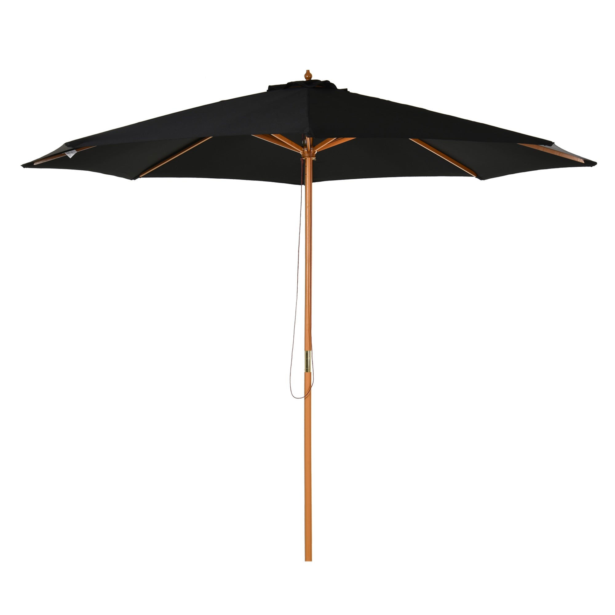 ⌀3m Bamboo Wooden Market Patio Umbrella Garden Parasol Outdoor Sunshade Canopy, 8-ribs,Black