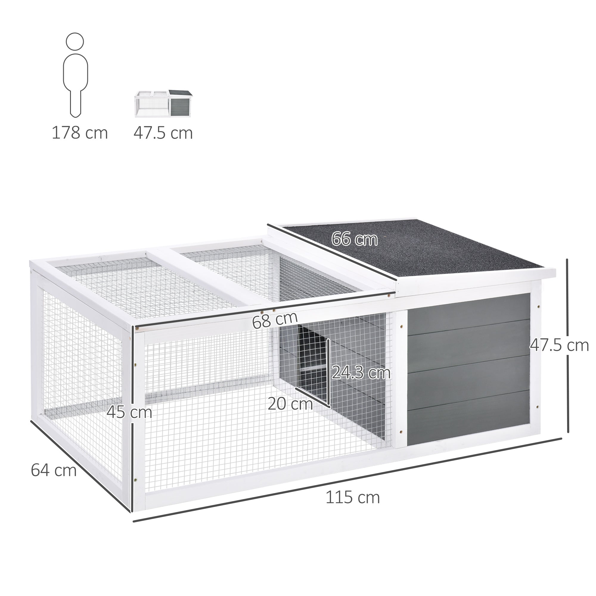 Indoor Outdoor Wooden Small Guinea Pigs Hutch with UV-Resistant Asphalt Roof and Water-Repellent Paint