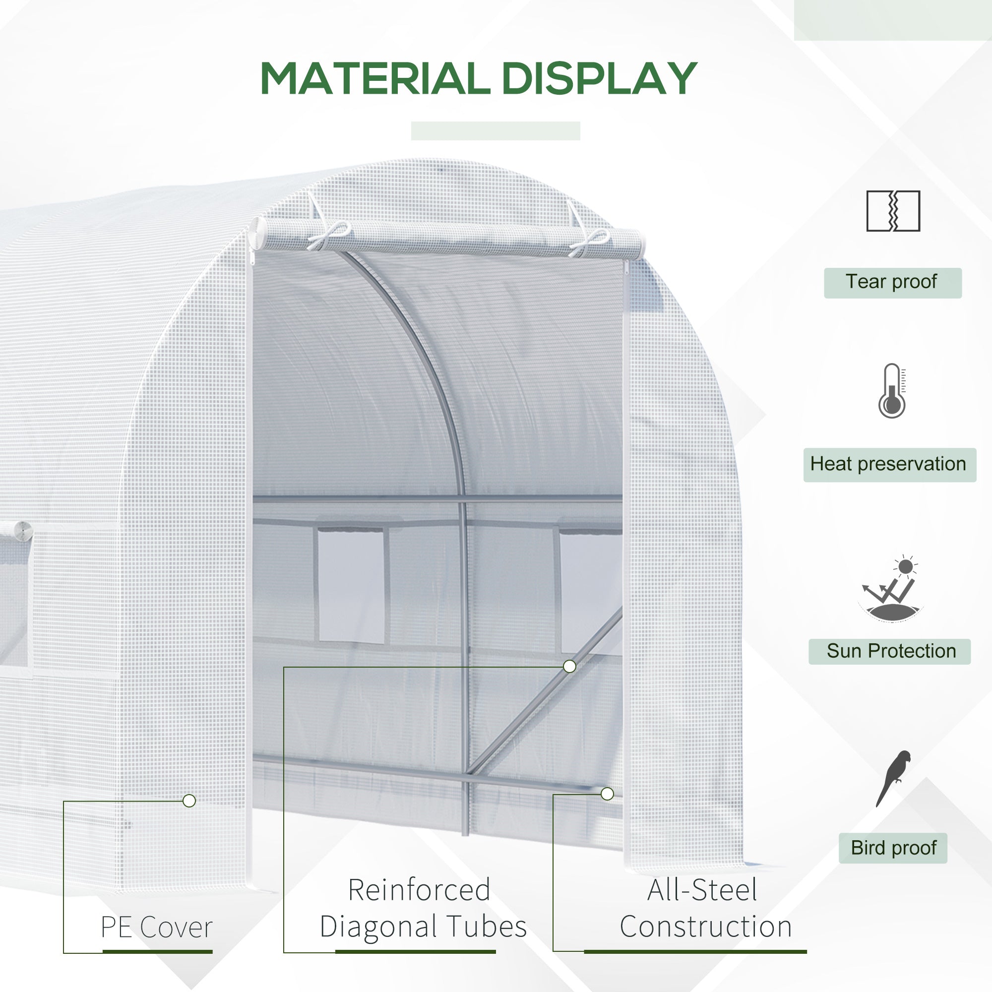 4.5 x 2 x 2 m Large Galvanised Steel Frame Outdoor Poly Tunnel Garden Walk-In Patio Greenhouse - White