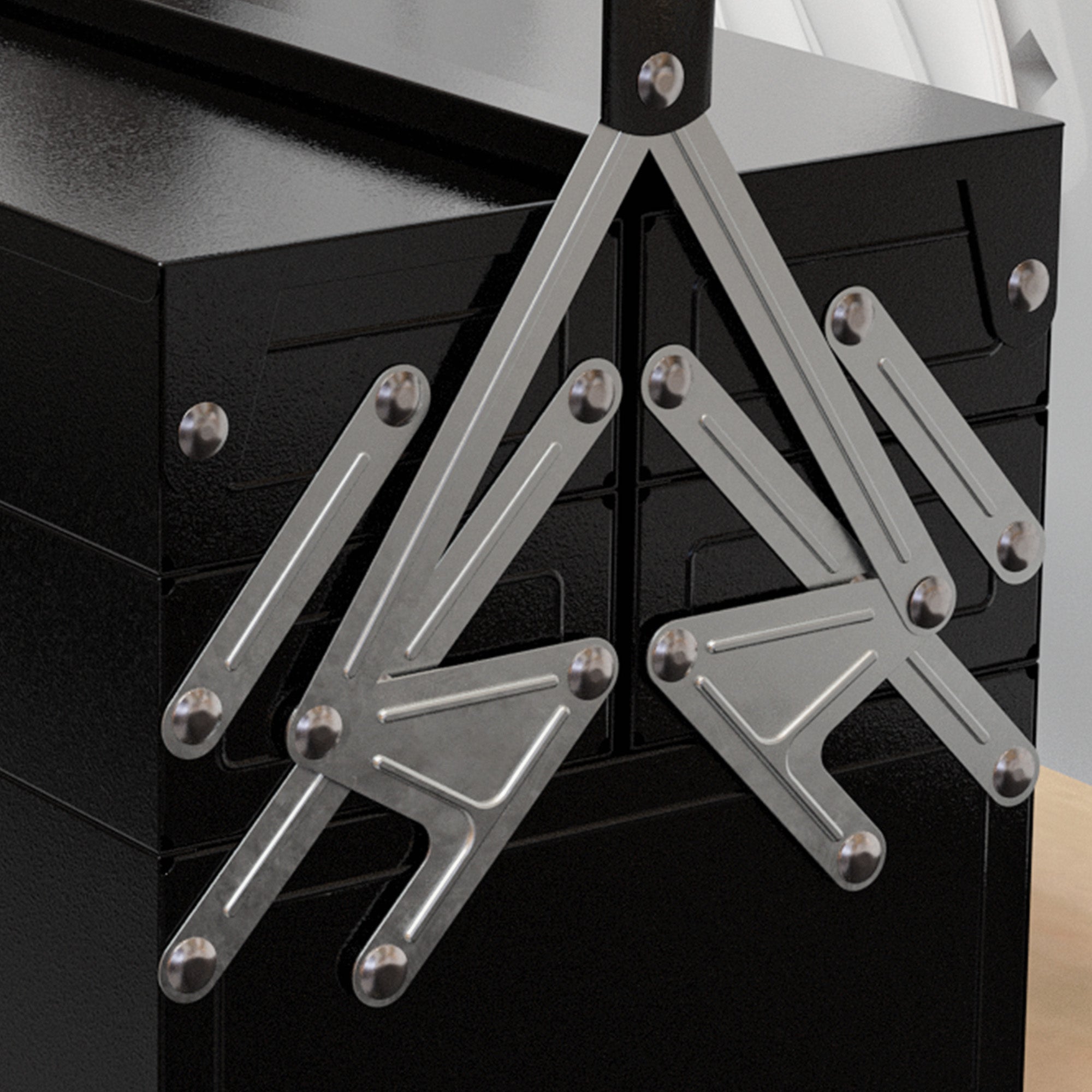 3 Tier Metal Toolbox, 5 Tray Professional Portable Tool Box with Carry Handle for Workshop, 45cmx22.5cmx34.5cm, Black