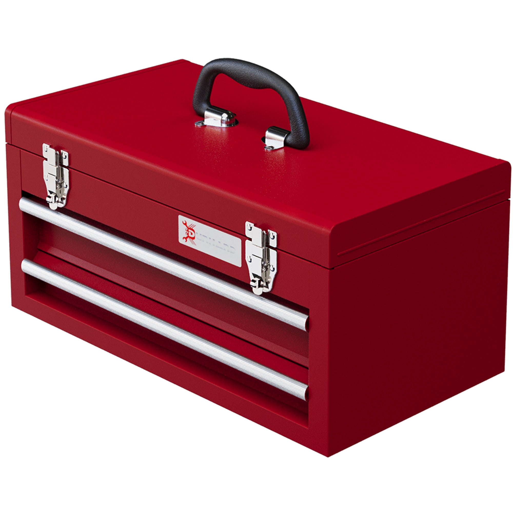 Lockable Metal Tool Box, 2 Drawer Tool Chest with Latches, Handle, Ball Bearing Runners, Red