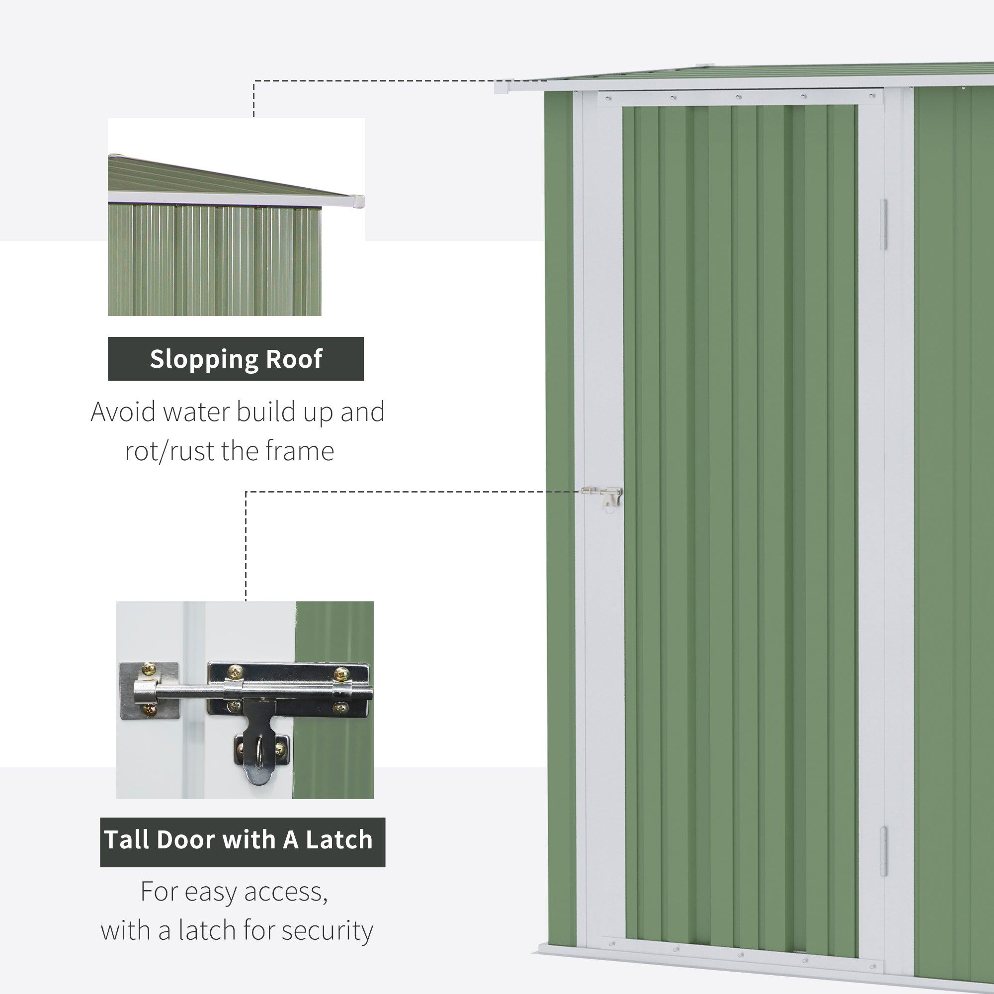 Garden Storage Shed, Outdoor Tool Shed with Sloped Roof, Lockable Door for Equipment, Bikes, Light Green, 142 x 84 x 189cm